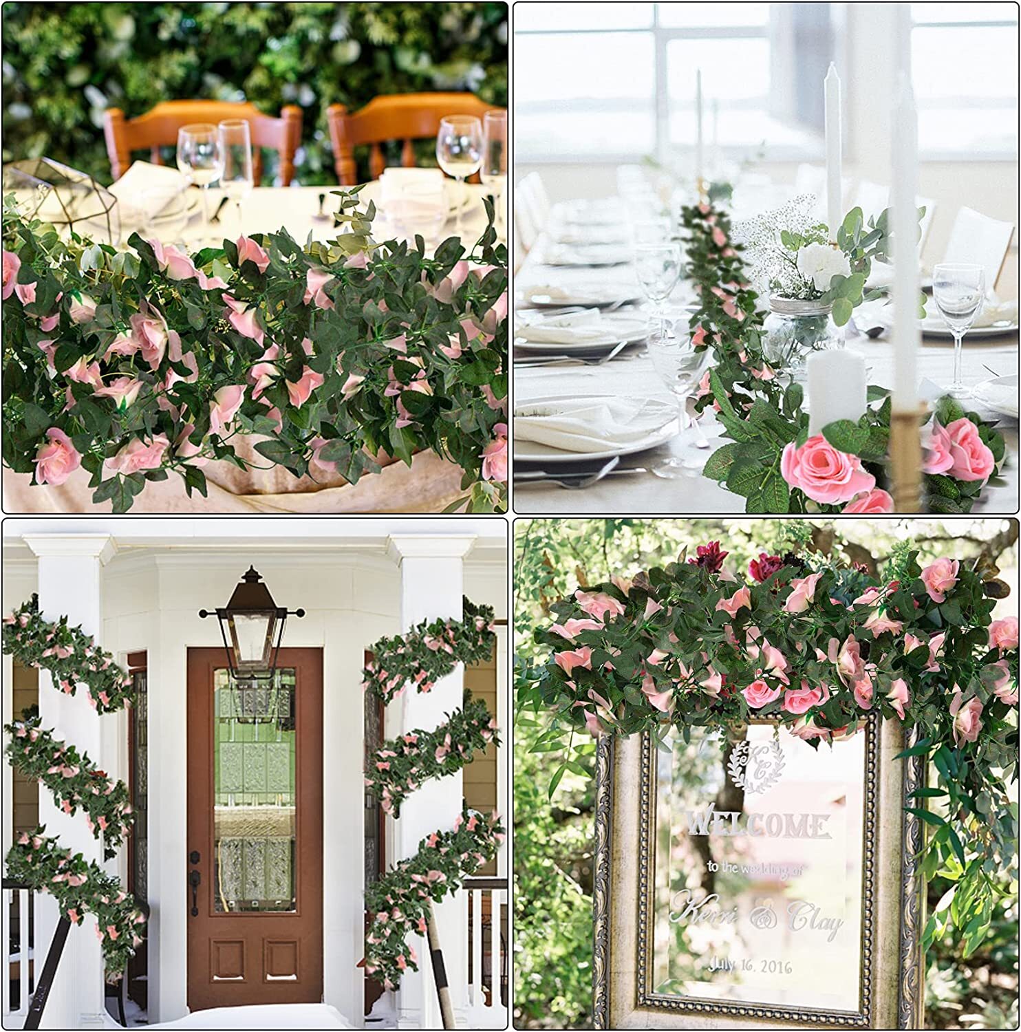 7.5 Ft Garland Wall Artificial Hanging Rose Flower Vine Deep Pink Wedding Decor