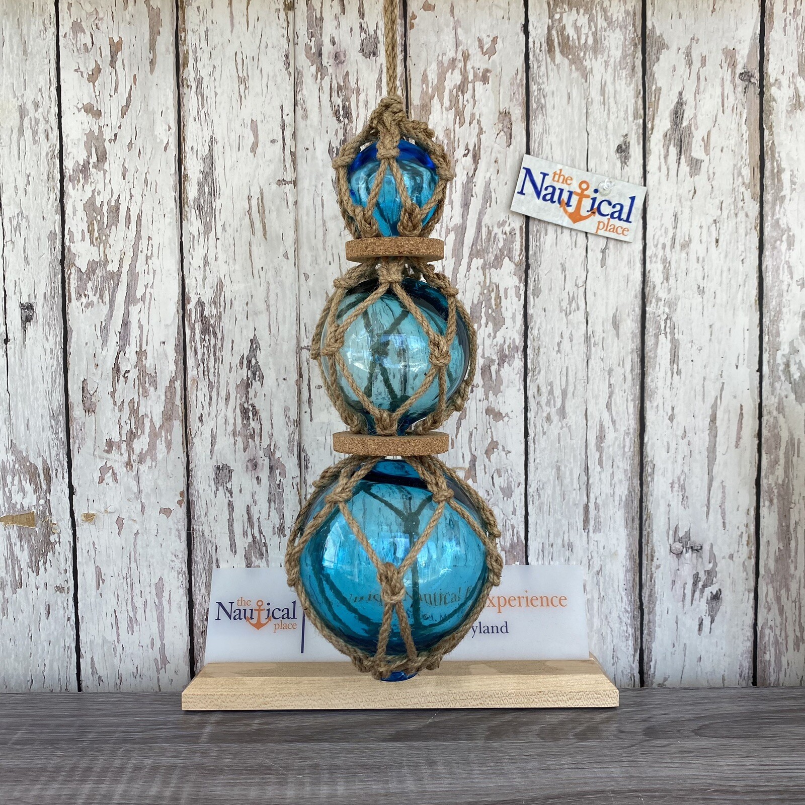 Glass Fishing Floats On Jute Rope – Red, Blue, Aqua, Green – Nautical Wall Decor
