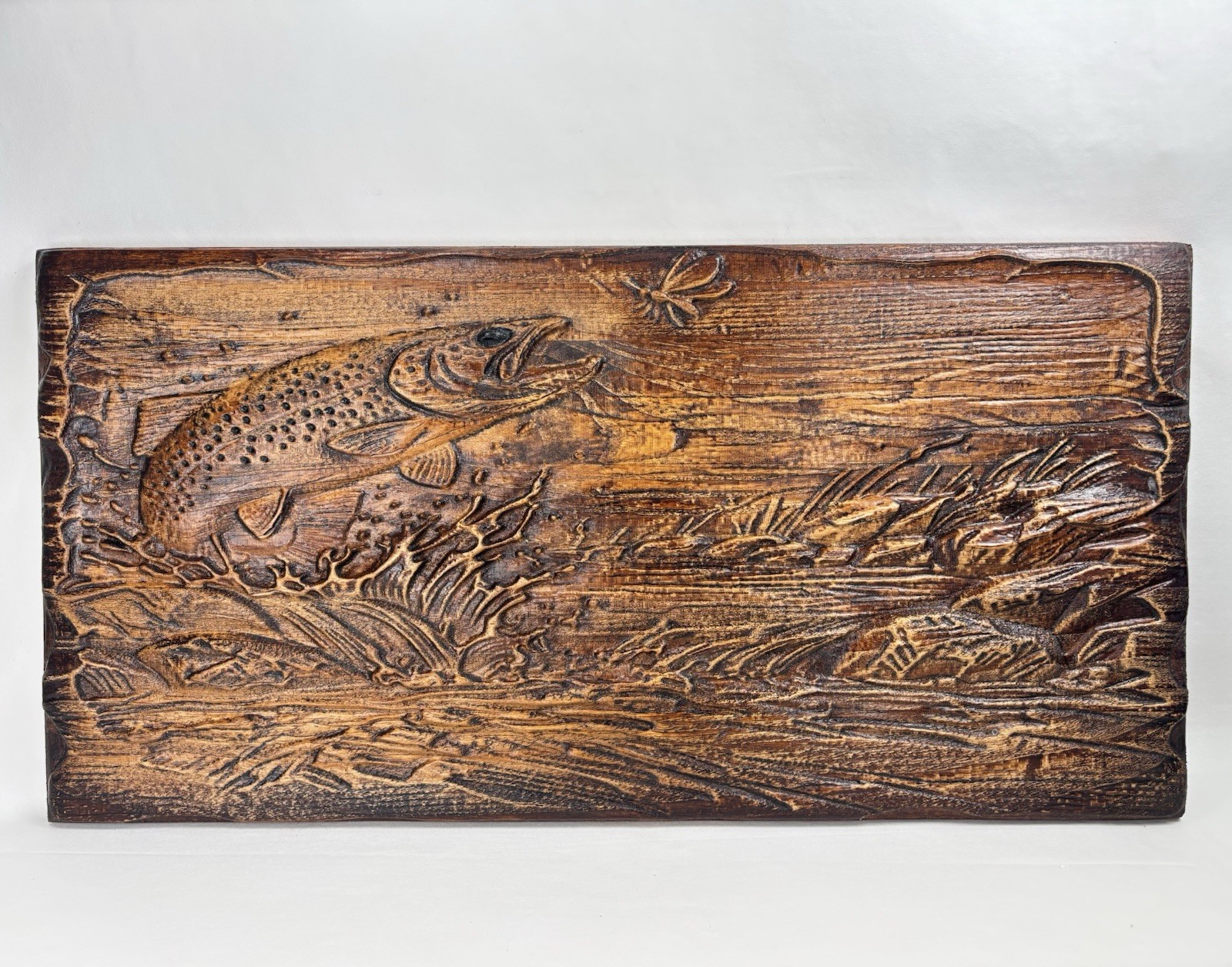 Trout Fish Fishing 3D Wood Carved Carving Wall Hanging Art 21 3/4″ Custom-Made