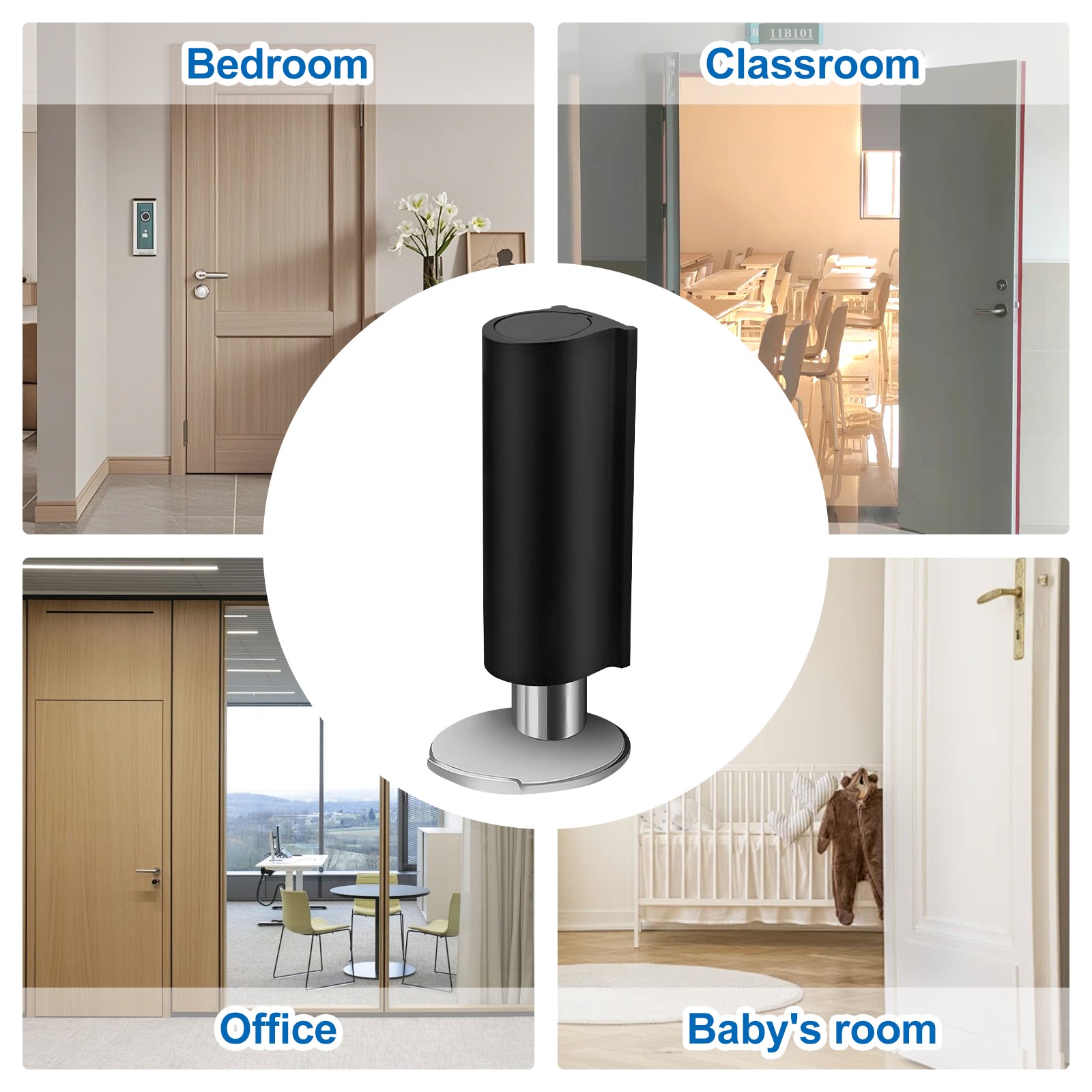 4 Pcs Magnetic Door Stopper Black Stainless Steel No Drilling Door Catch Holder