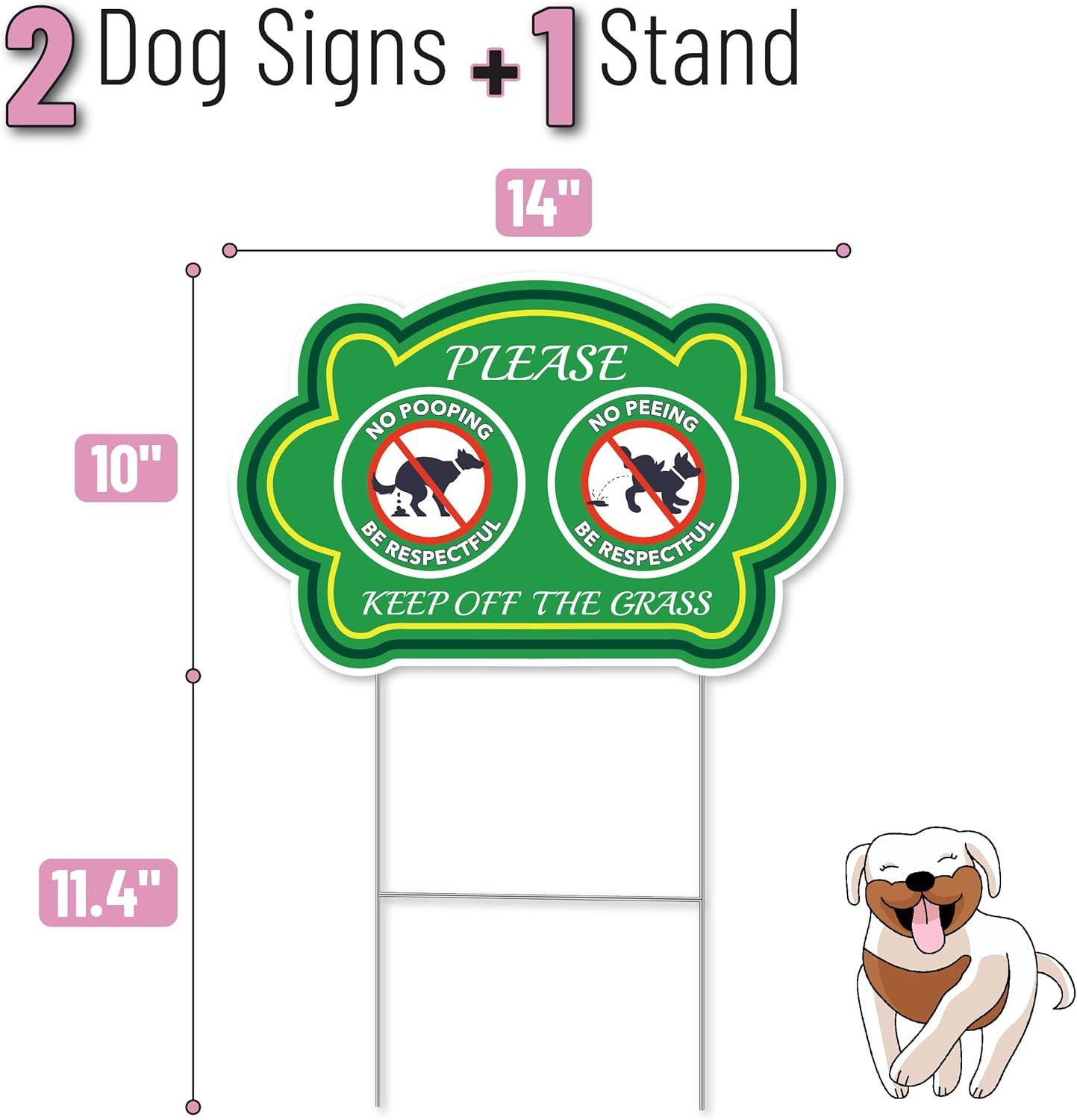 – No Peeing and No Pooping Dog Sign, 2 Pack with 1 Metal Stake, Double-Sided, Wa