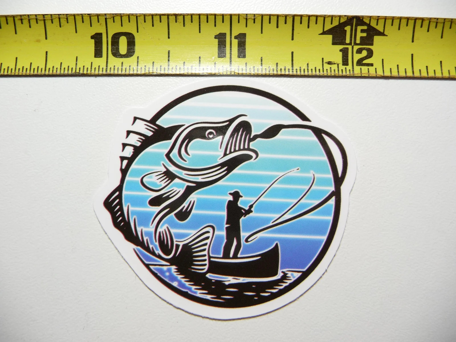 MAN STANDING BOAT FISH FISHING SMALL STICKER DECAL SPORT HOBBY FAN SPORTSMAN