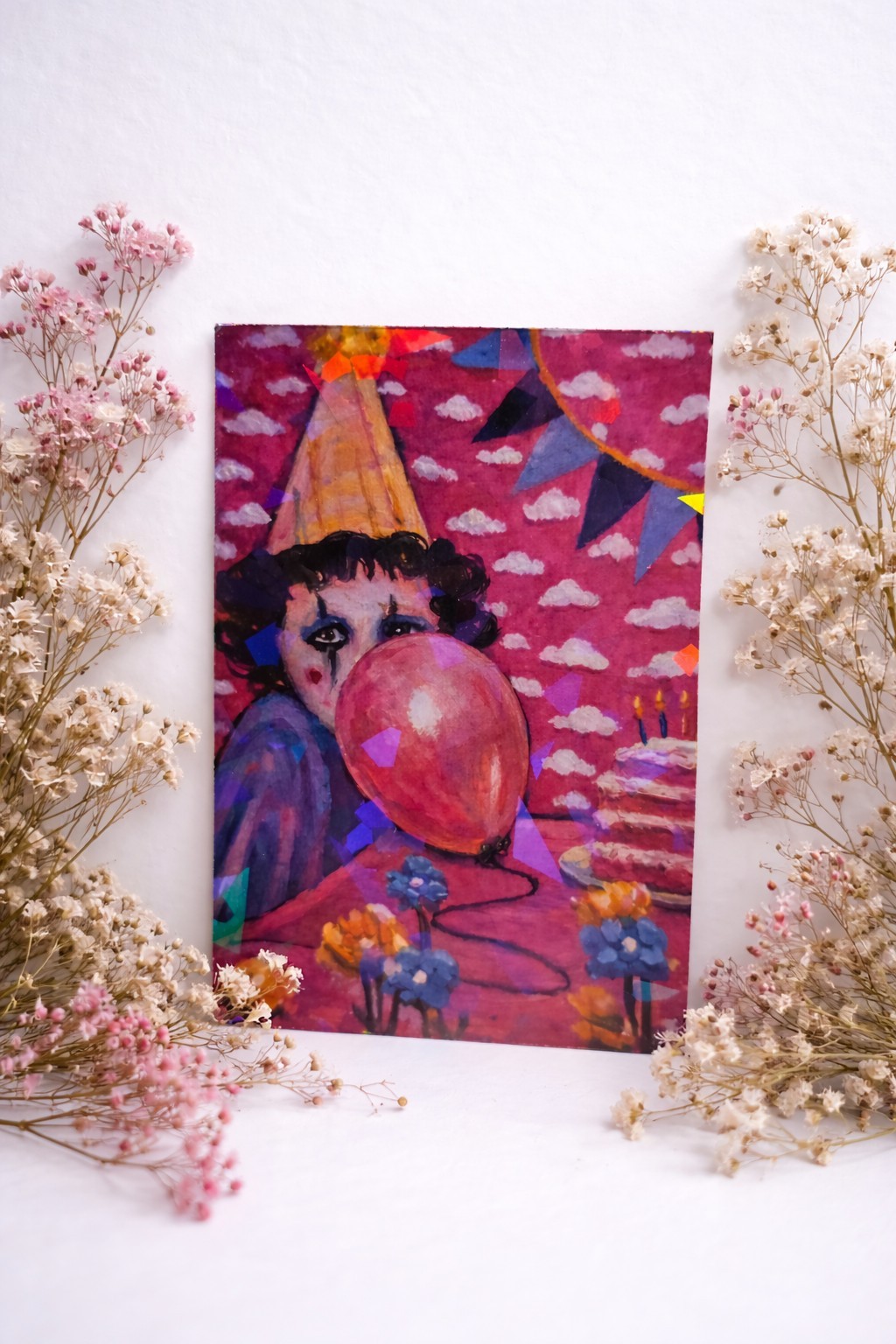 Original Art Fridge Magnet Mini Clown Print Birthday Holographic 2.1×3.15
