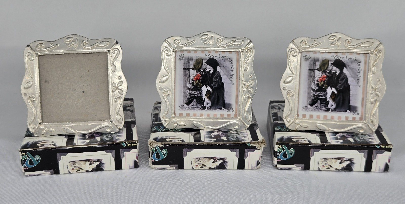 Lot of 3 Enesco Kim Anderson’s Pretty as a Picture square metal frames, w/boxes