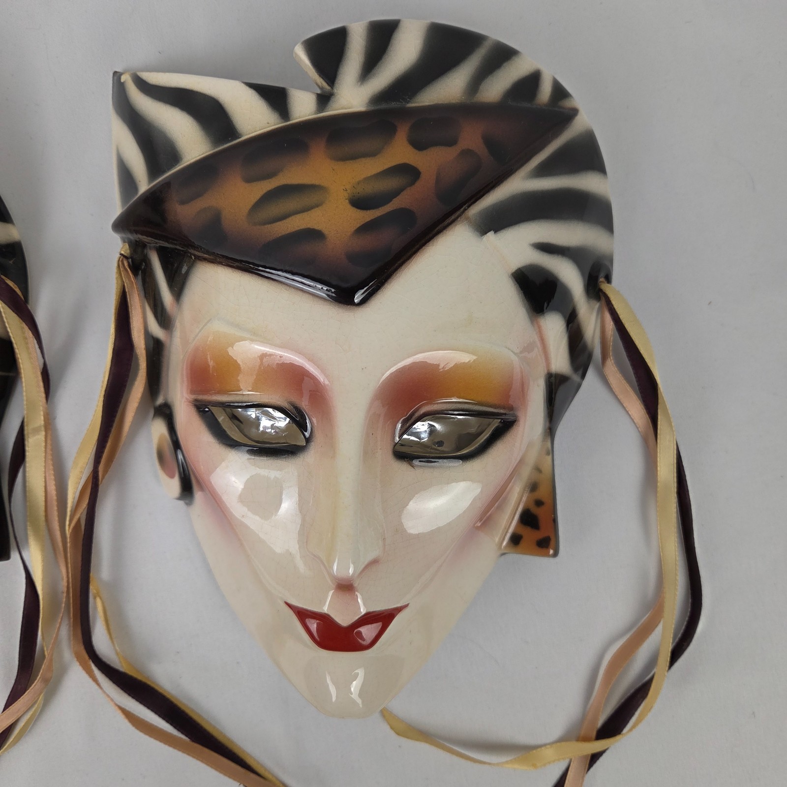 Two VTG 1987 About Face Clay Art San Francisco Ceramic Wall Masks Hand Painted