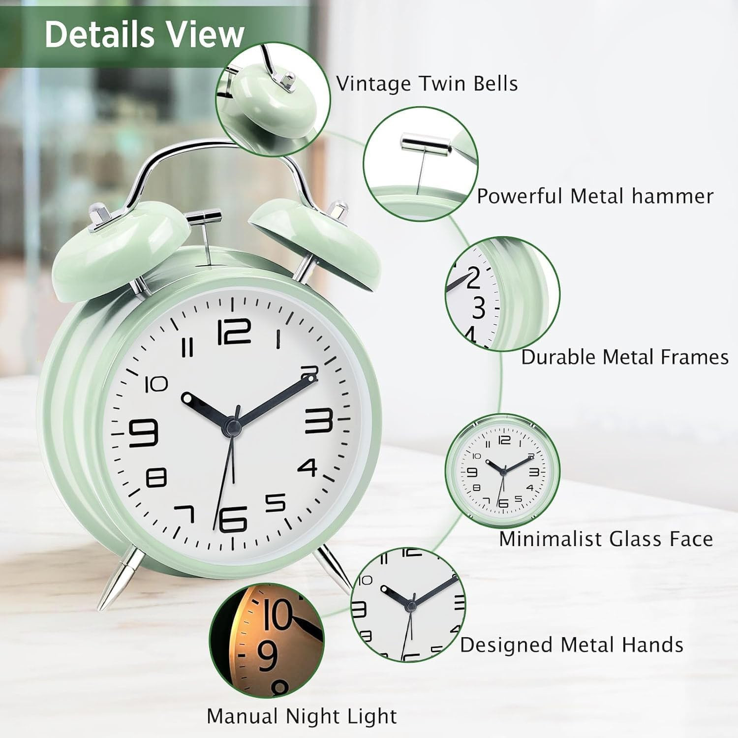 Loud Alarm Clock for Heavy Sleepers Adults, Metal 4 Inches Twin Bell Battery Ope