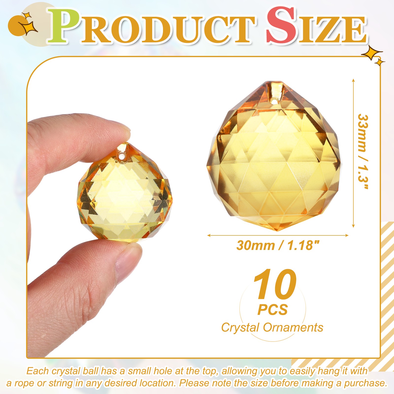 10 Pack 33mm / 1.3Inch Crystal Ball Prisms, Golden