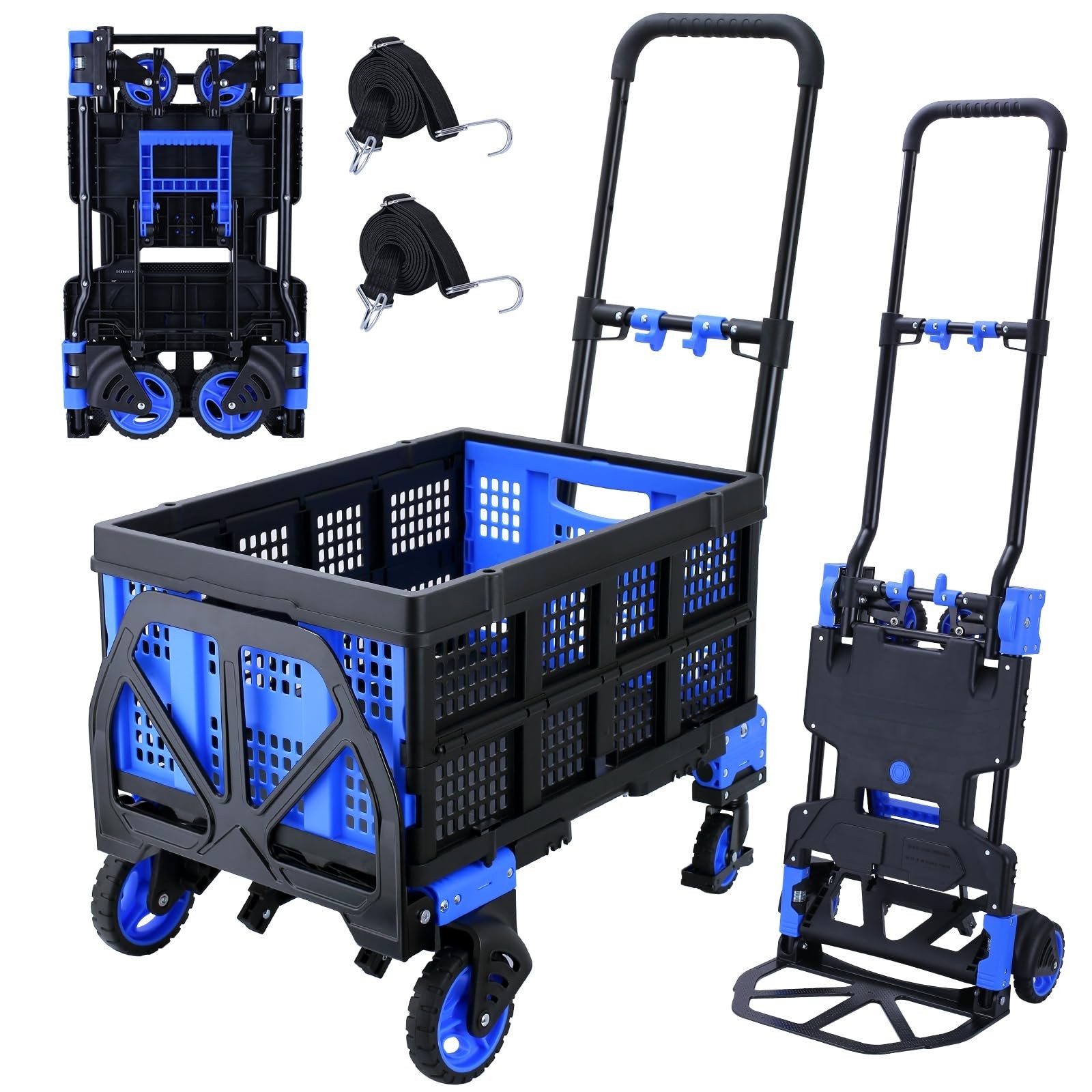 2-in-1Folding Hand Truck Dolly with Folding Basket, 330LBS Capacity Foldable …