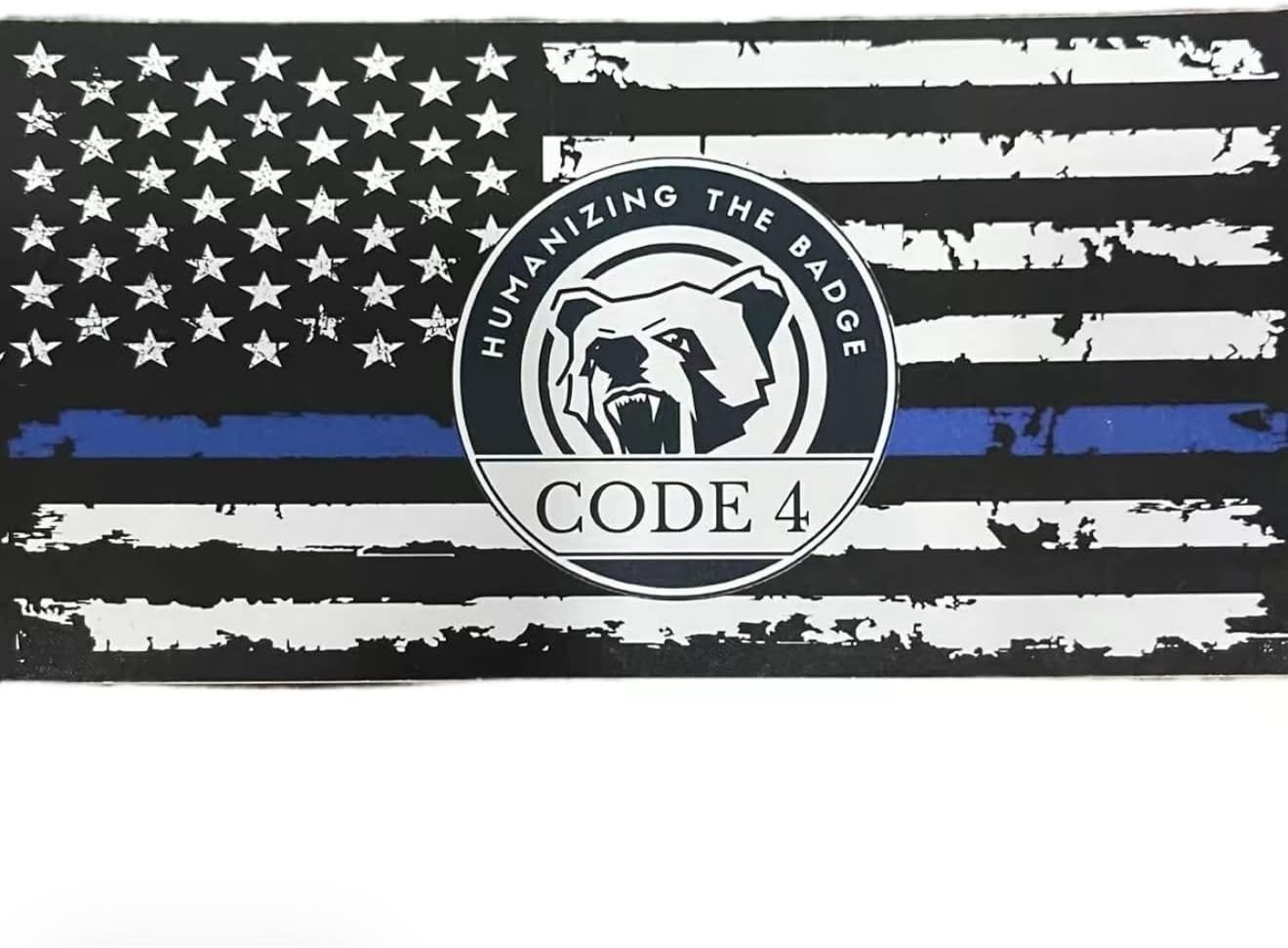 Thin Blue Line Sticker Code 4, Police Support Sticker American Flag