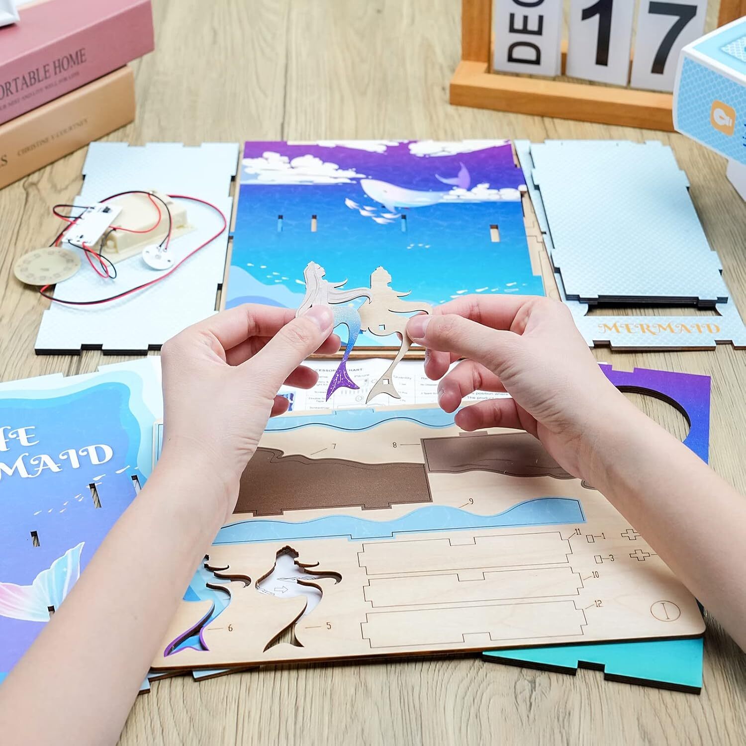 DIY Book Nook Kit for Adults 3D Wooden Puzzle Mermaid Wooden Dollhouse Bookend