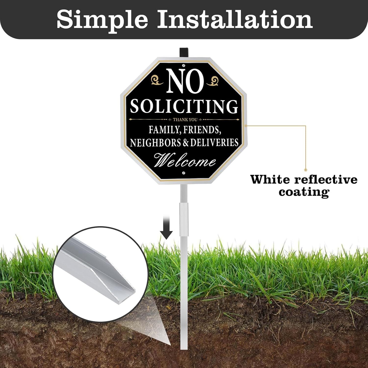 No Soliciting Sign for House with Stake, 10 X 10 Inches No Soliciting Yard Sign