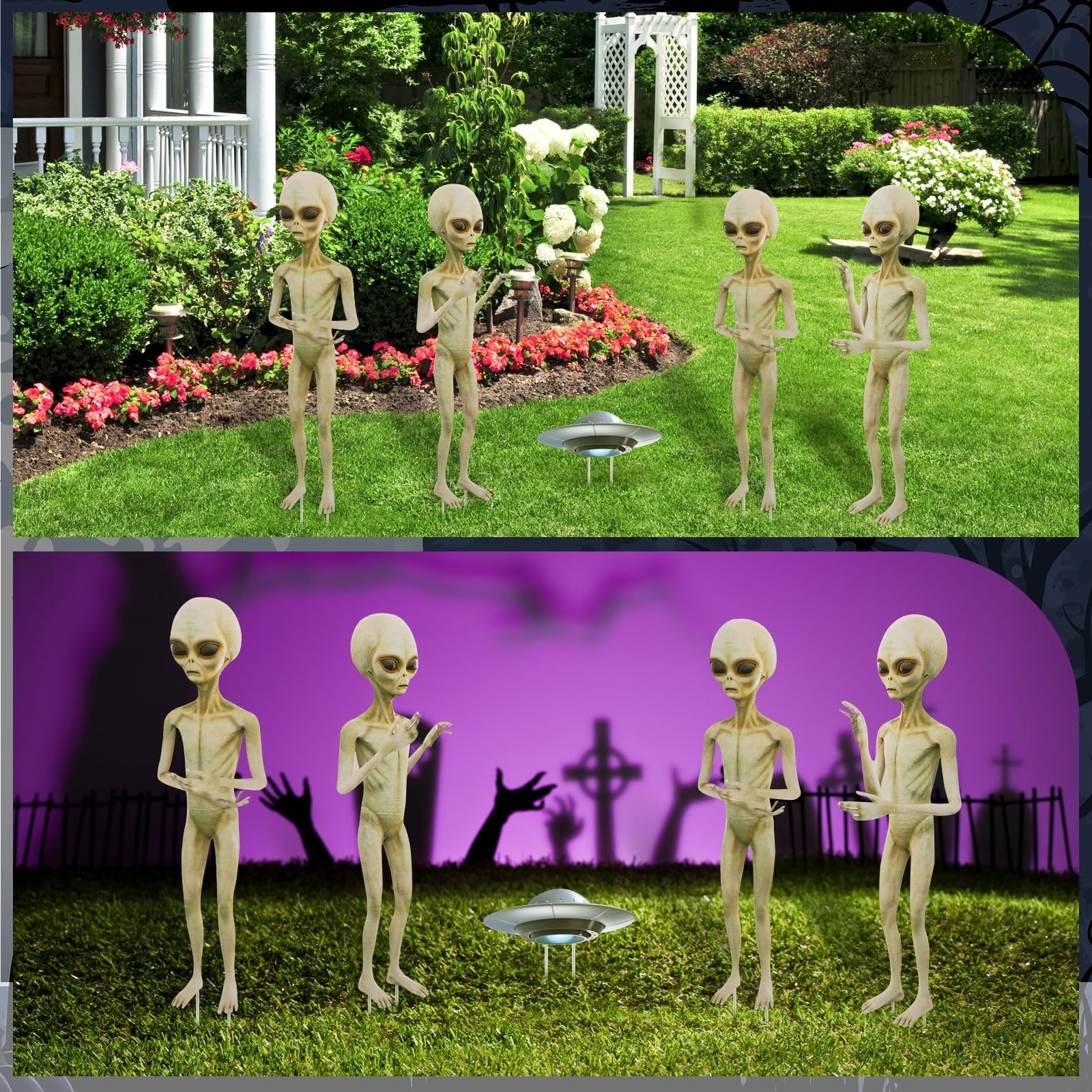 Gerrii 5 Pieces Halloween Yard Sign Full Body Large Alien Outdoor light brown