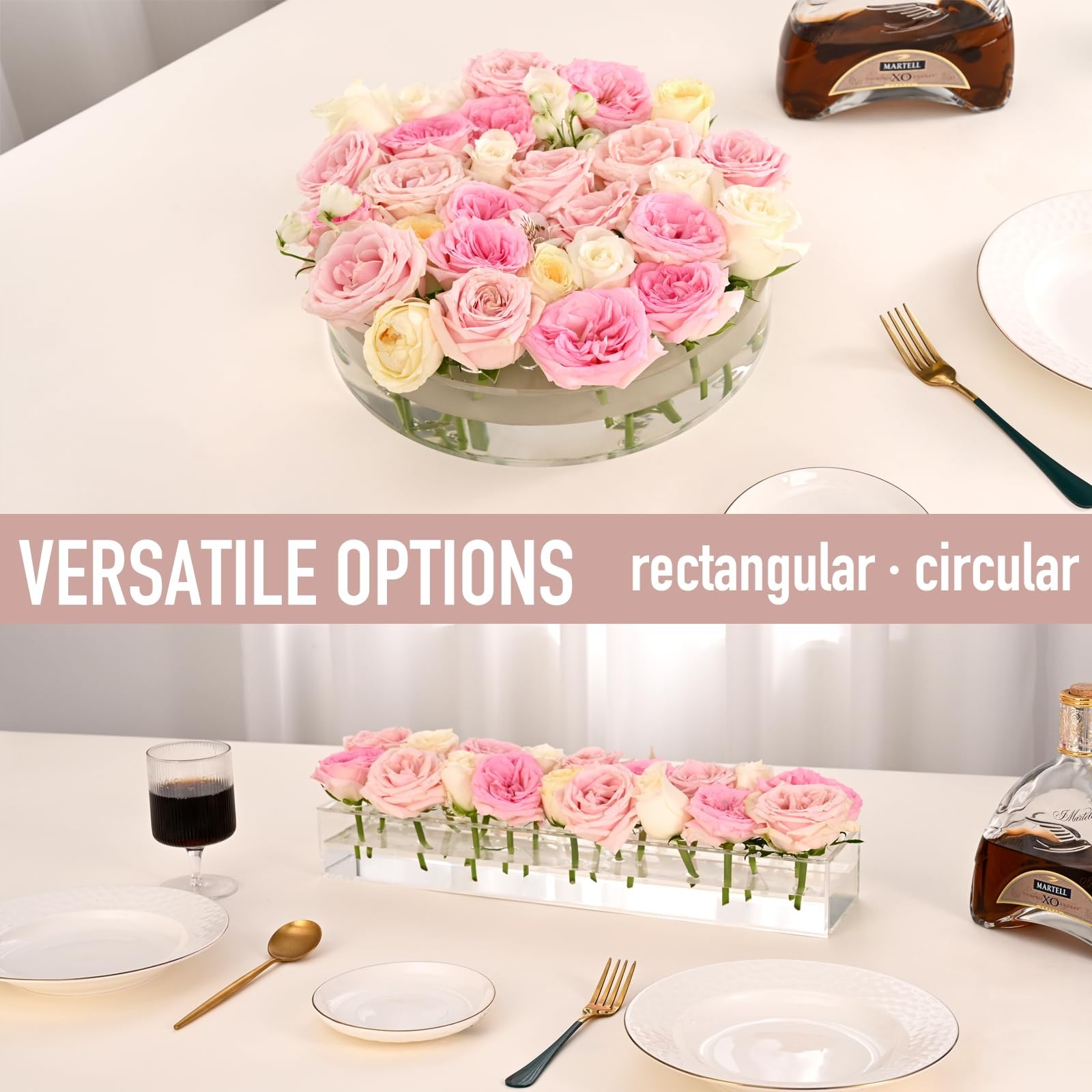 Acrylic Flower Vase 8 in Dia. Circular Leak-Proof Clear Acrylic Low Vase with…