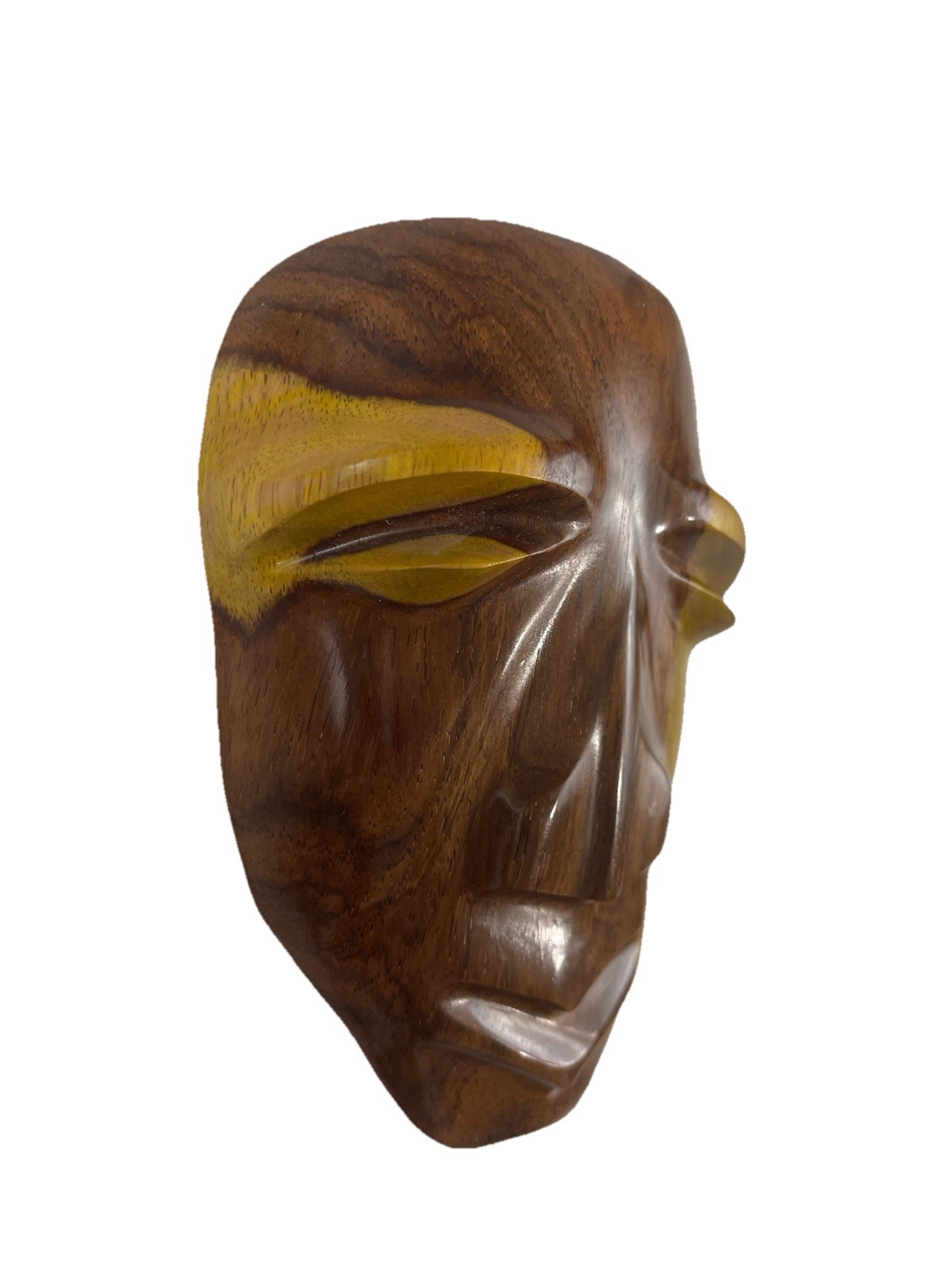 Tiki Solid Two-tone Carved Wood Face Mask Wall Hanging Decor Unbranded