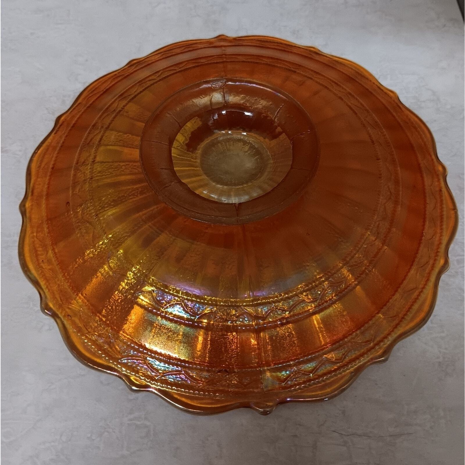 Vintage Marigold Carnival Fenton Plate Tray 17cm dia, planter plate