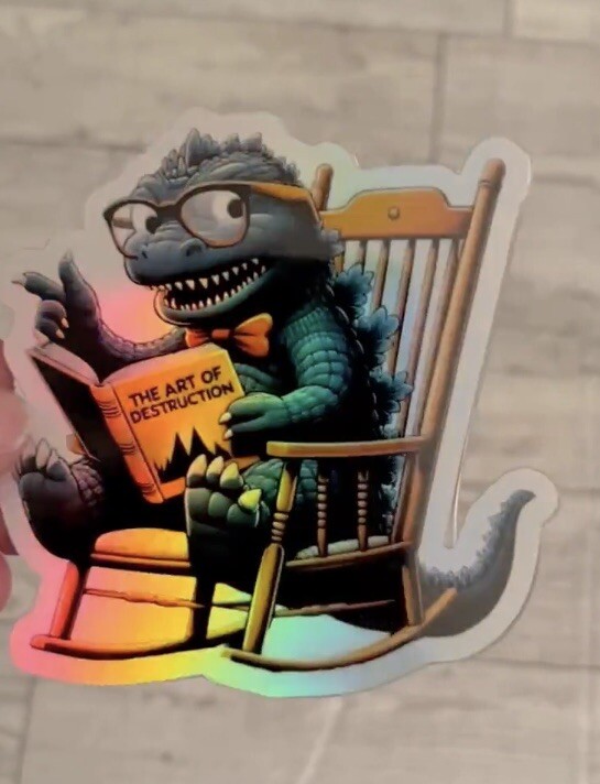 3Inch Godzilla Reading Book Holographic 3 Inch Waterproof Sticker