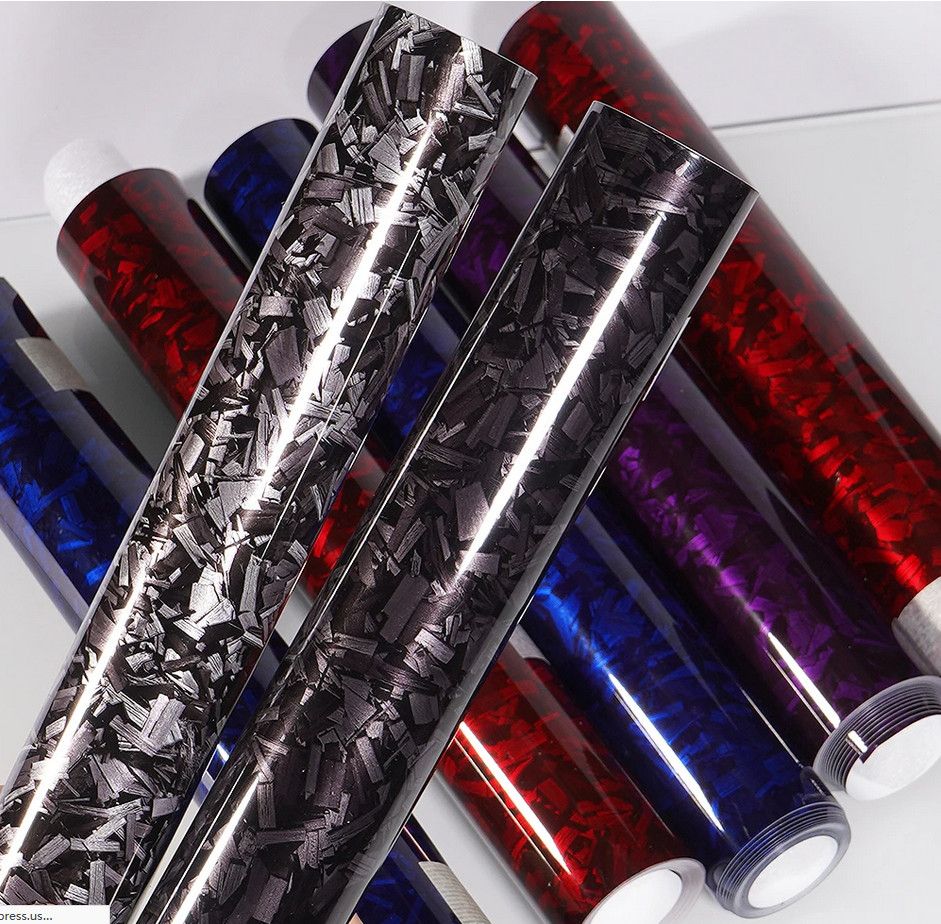 Forged Carbon Fiber Vinyl Wrap Auto Motorcycle Adhesive Film Air Bubble Free