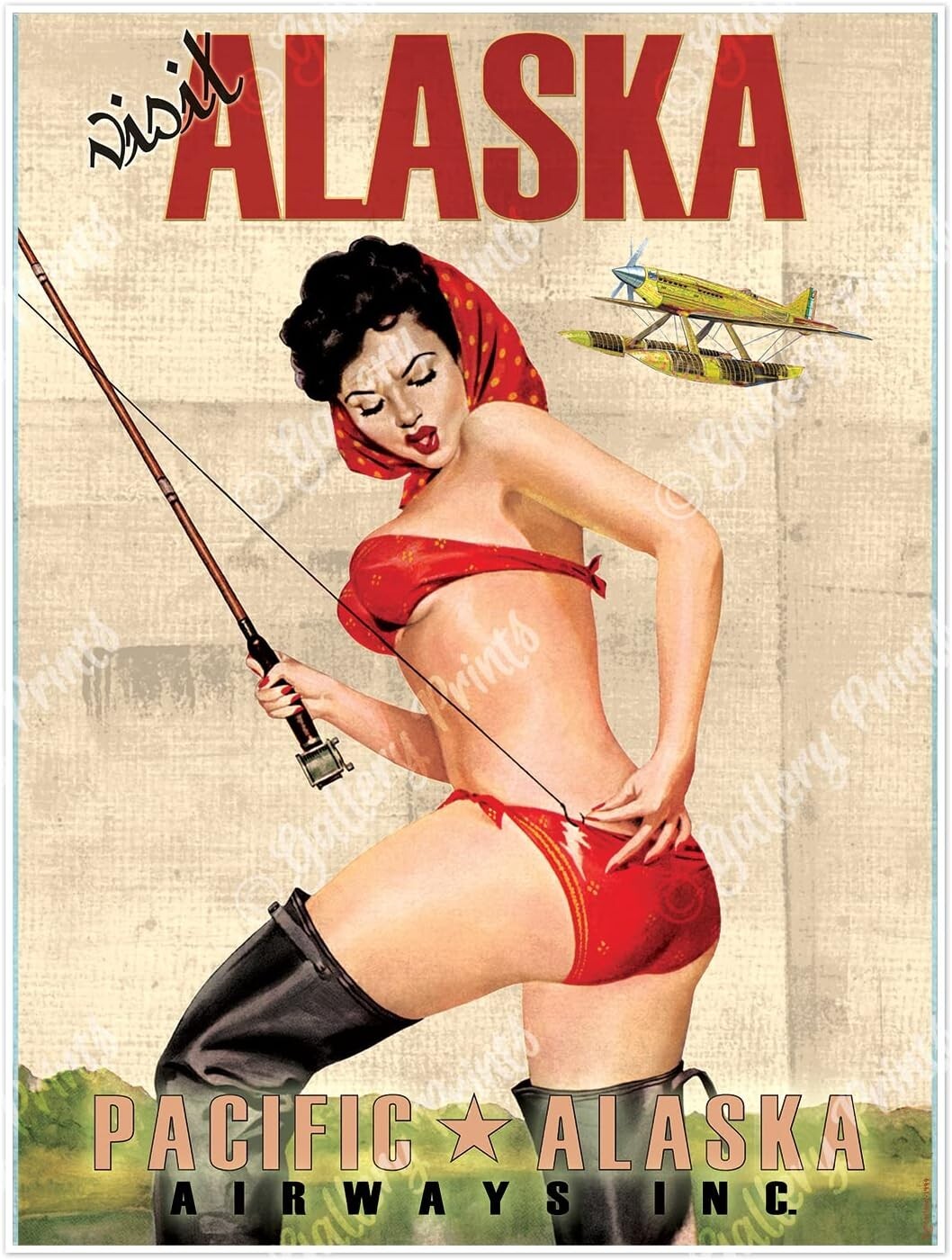 VISIT ALASKA Travel Art Prints SET OF 4 Pinup Poster Alaskan Airlines Vintage
