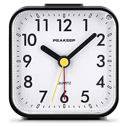 Small Battery Operated Analog Travel Alarm Clock Silent No Ticking, Black
