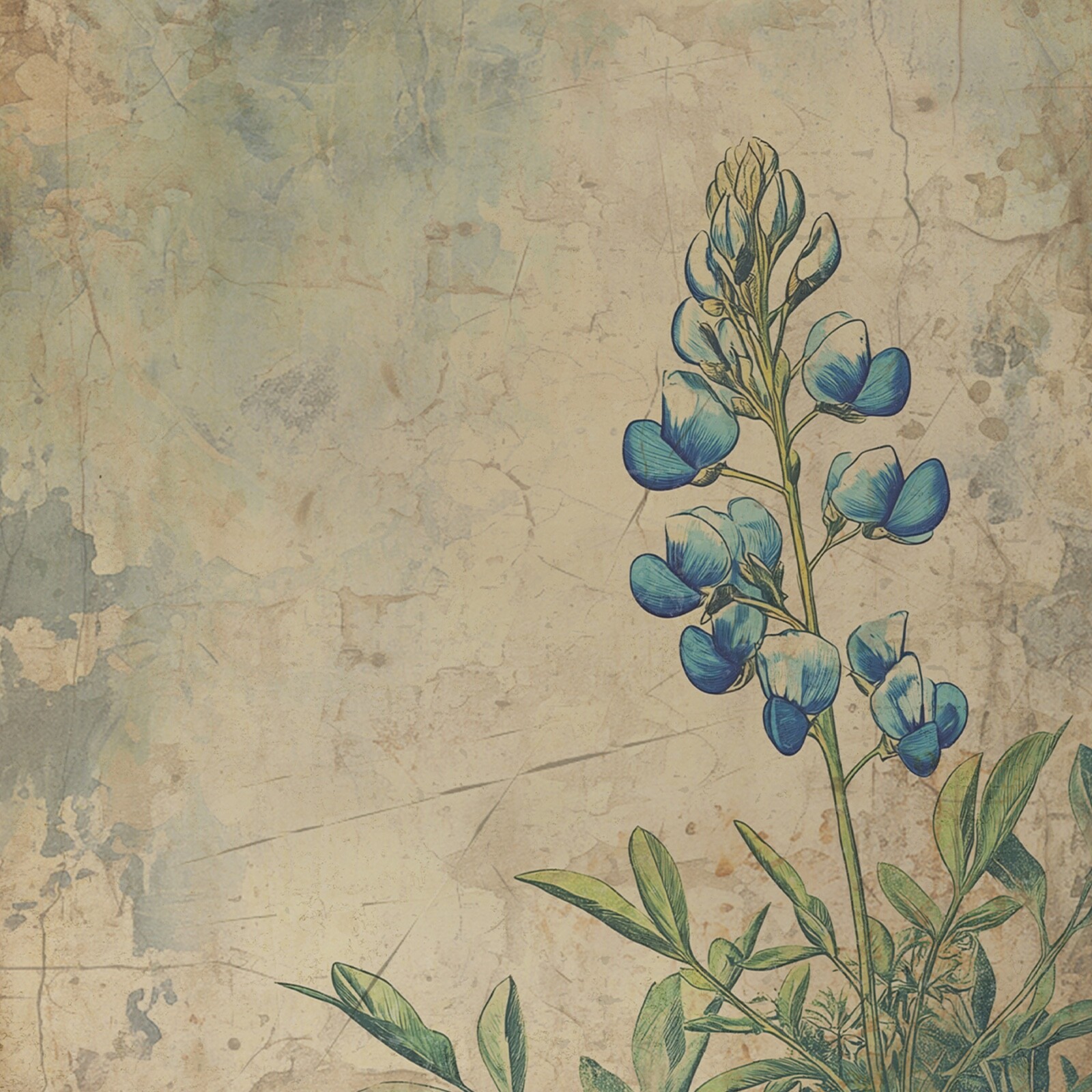 VINTAGE BLUEBONNET Wall Art, Retro TEXAS Flower Poster, Western Botanical Decor