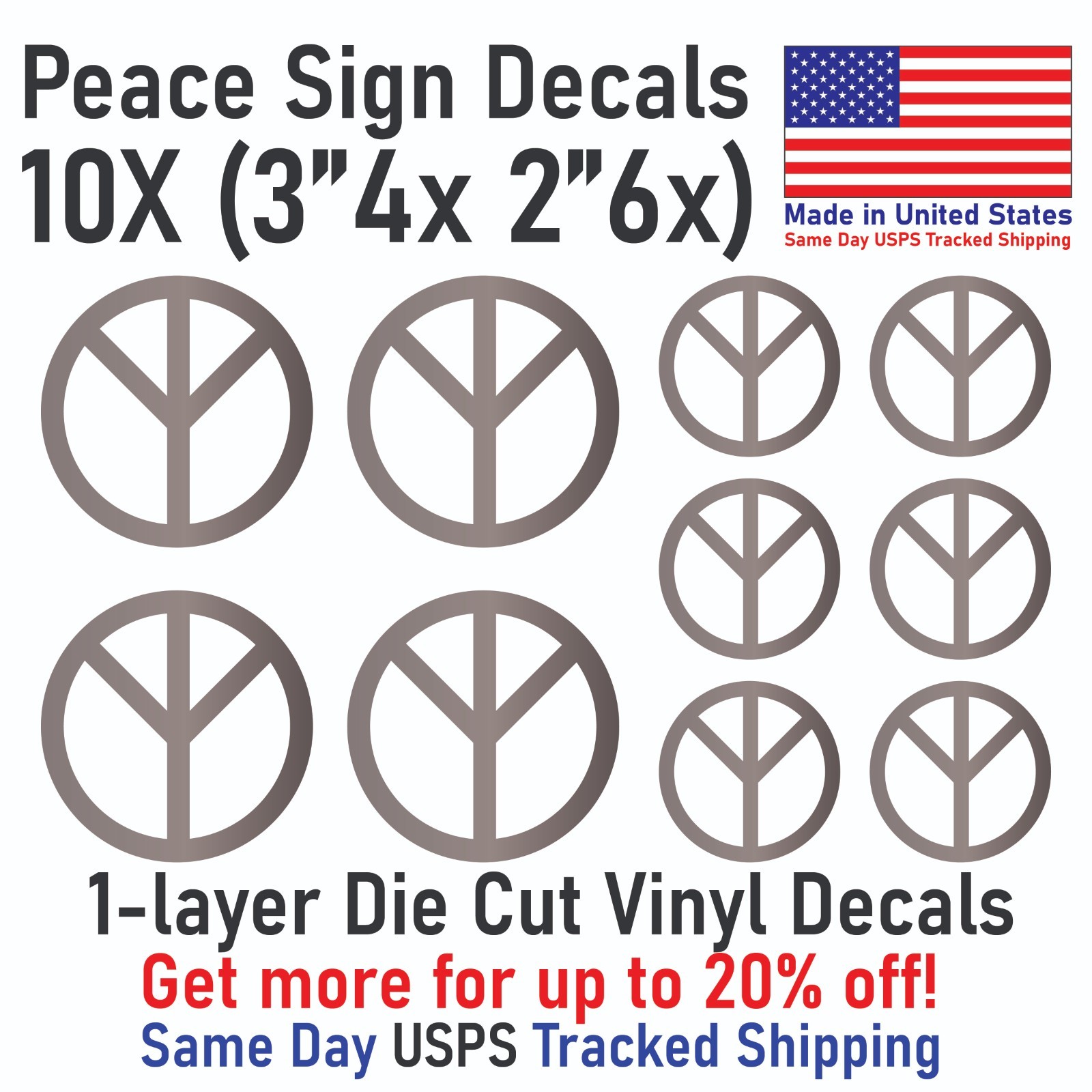 2″ – 24″ Peace Sign Die Cut Vinyl Decal Sticker – Made in USA Same Day Shipping