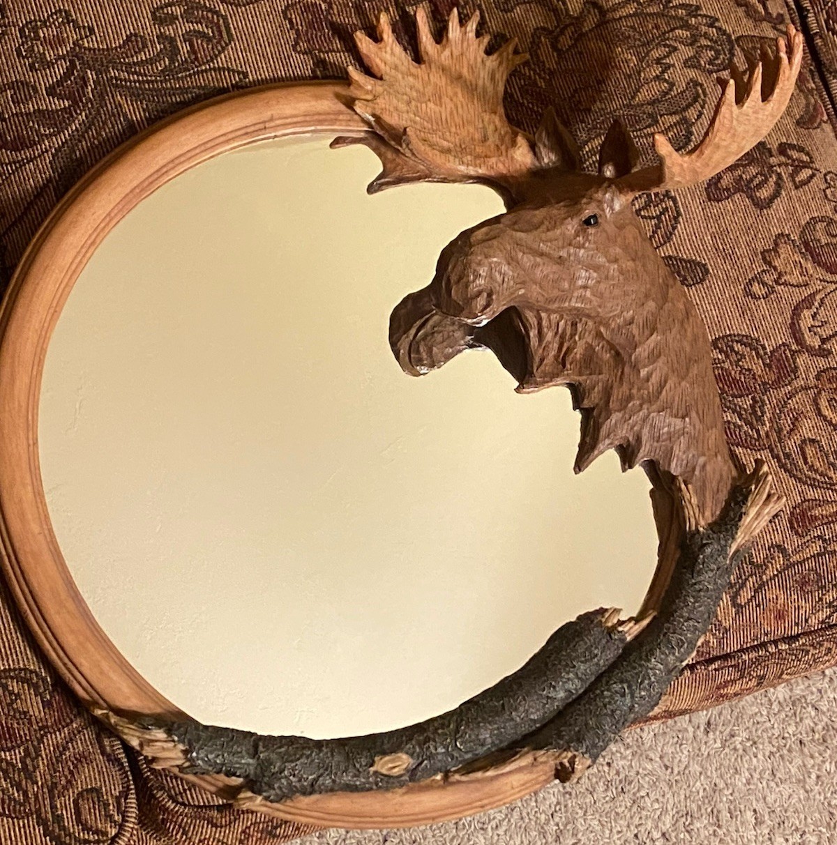Rustic Cabin Round Moose Mirror