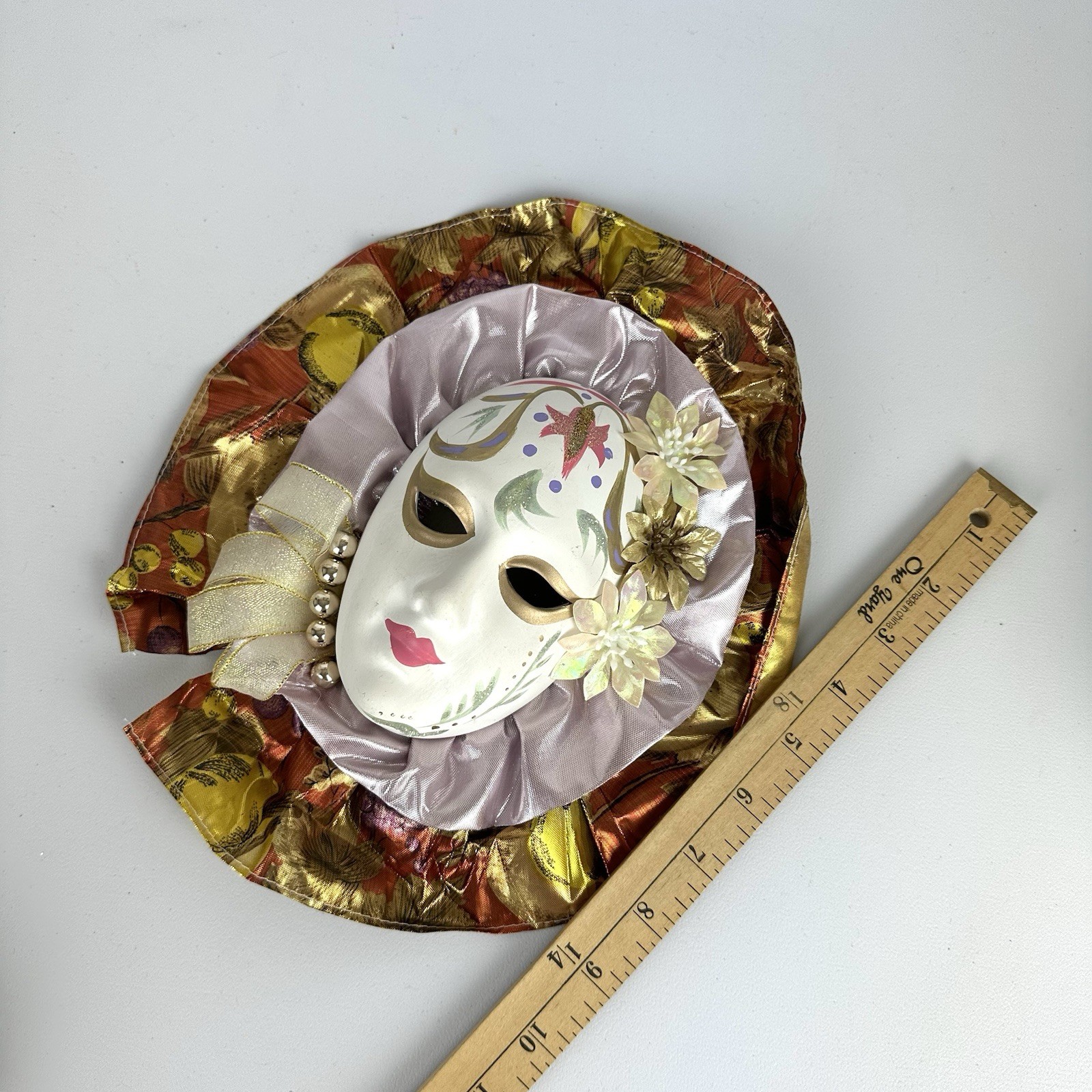 Set Of TWO Mardi Gras Head Jester Face Mask Wall Hanging Decor 8” Vintage