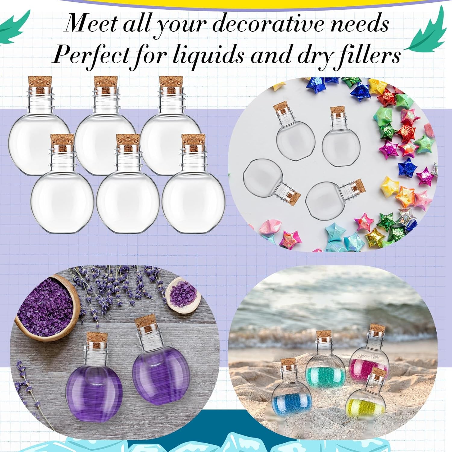25 Pa 1oz Plastic Mini Pot Bottles with Corks, Small Sand Art