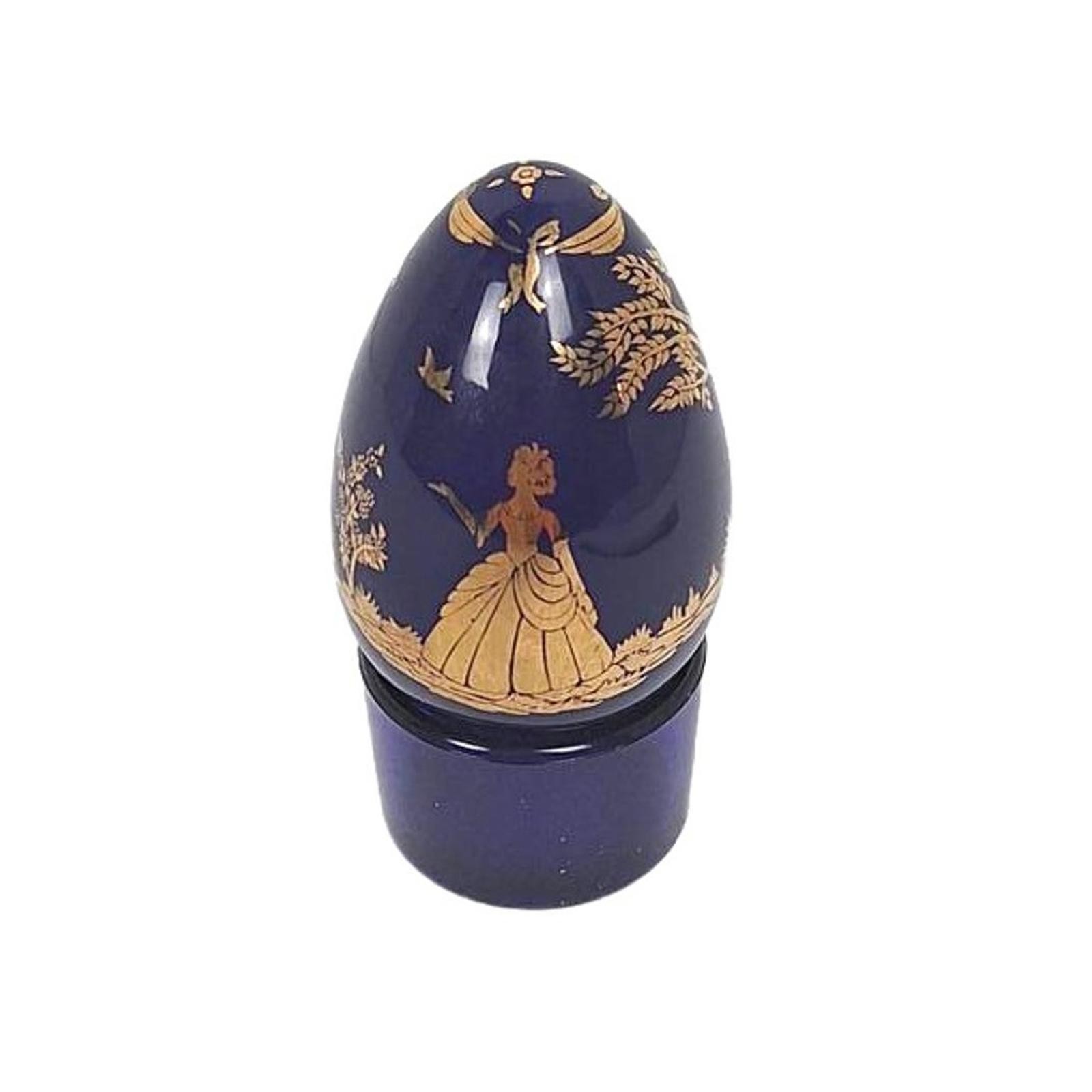 1988 Franklin Mint Cobalt Blue & Gold Victorian Lady Egg Figurine W/ Stand