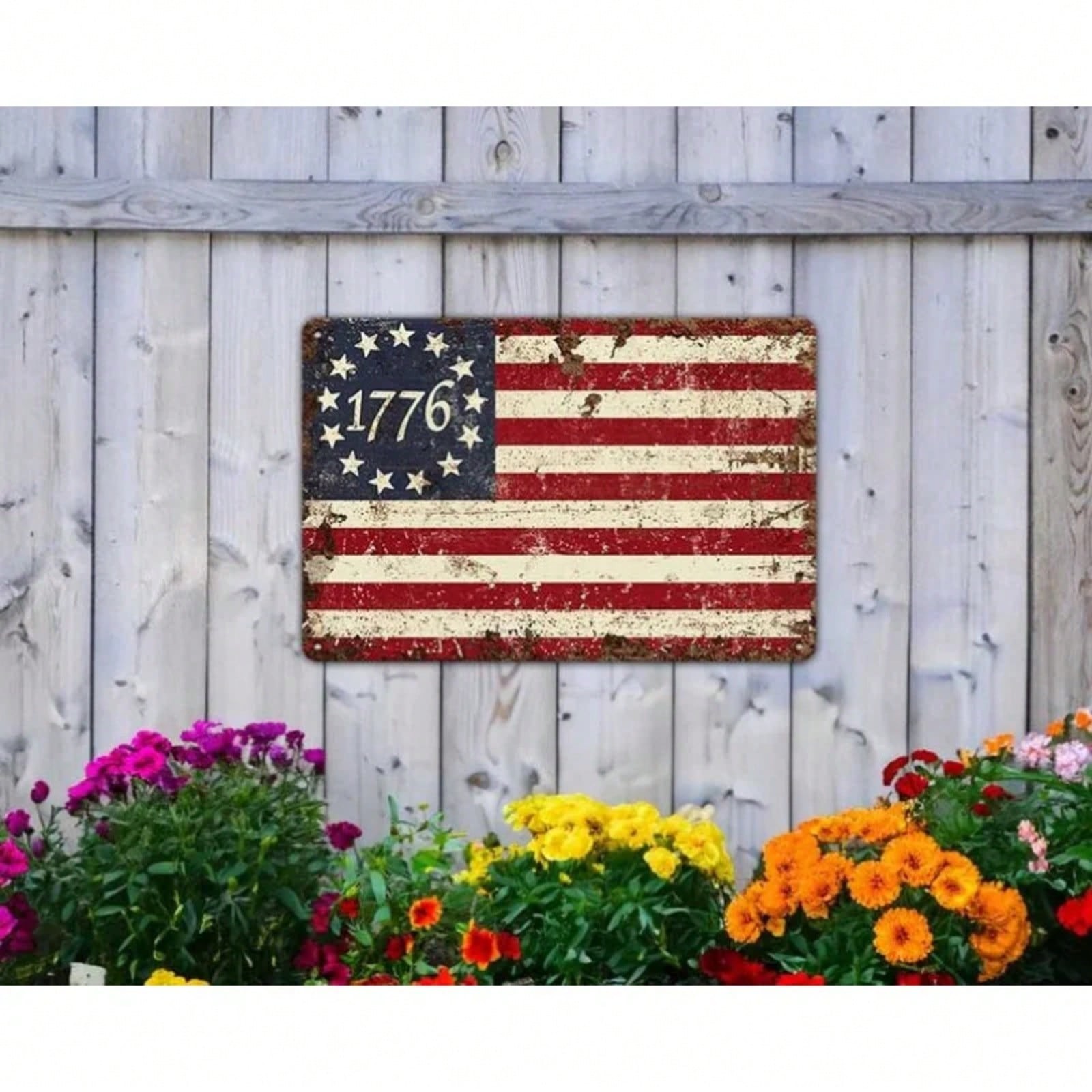 Patriotic 1776 Betsy Ross Tin Sign – Vintage American Revolutionary Metal Art