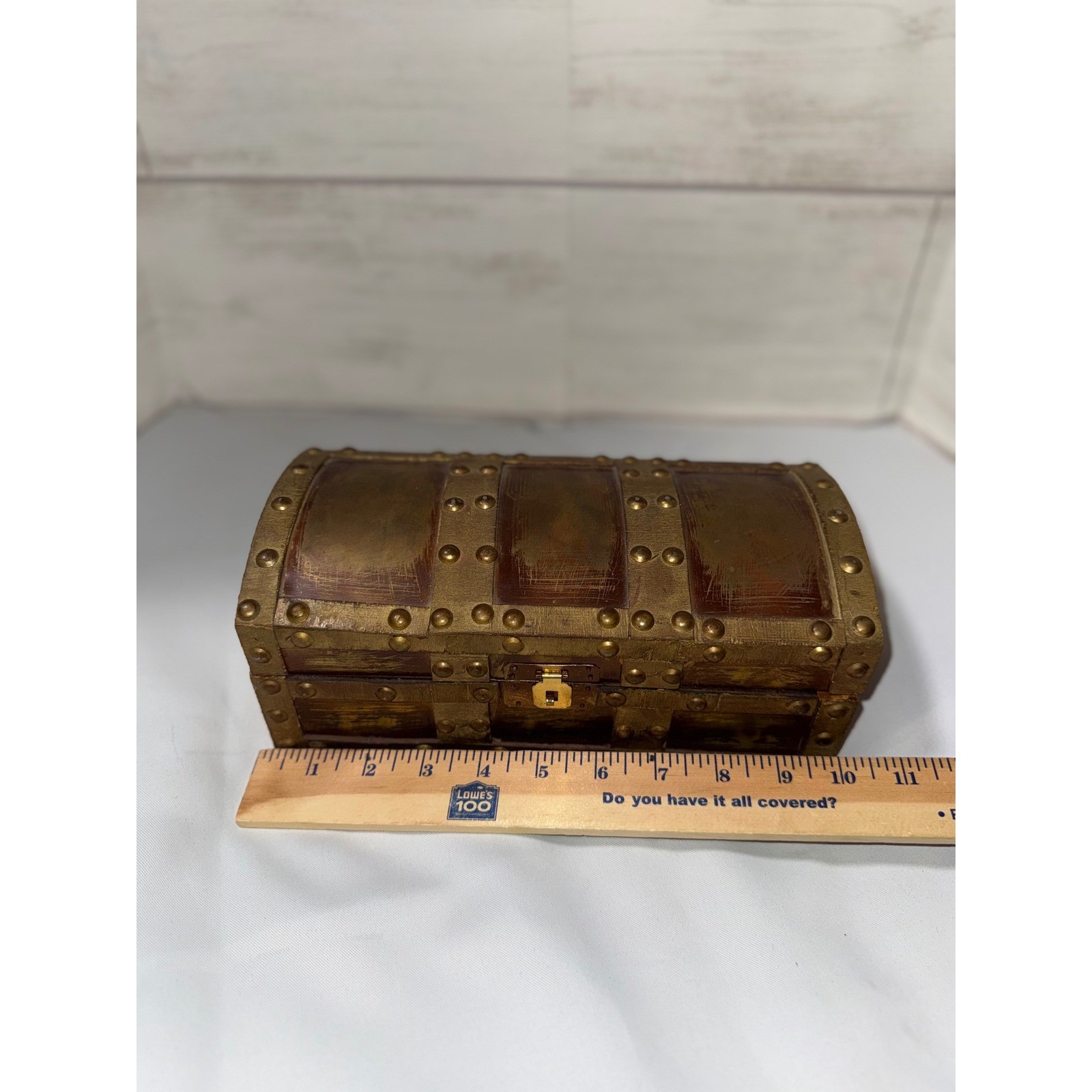 Vintage Style Wood Pirate Treasure Chest Decorative Trunk Gold Studded Brown 8in