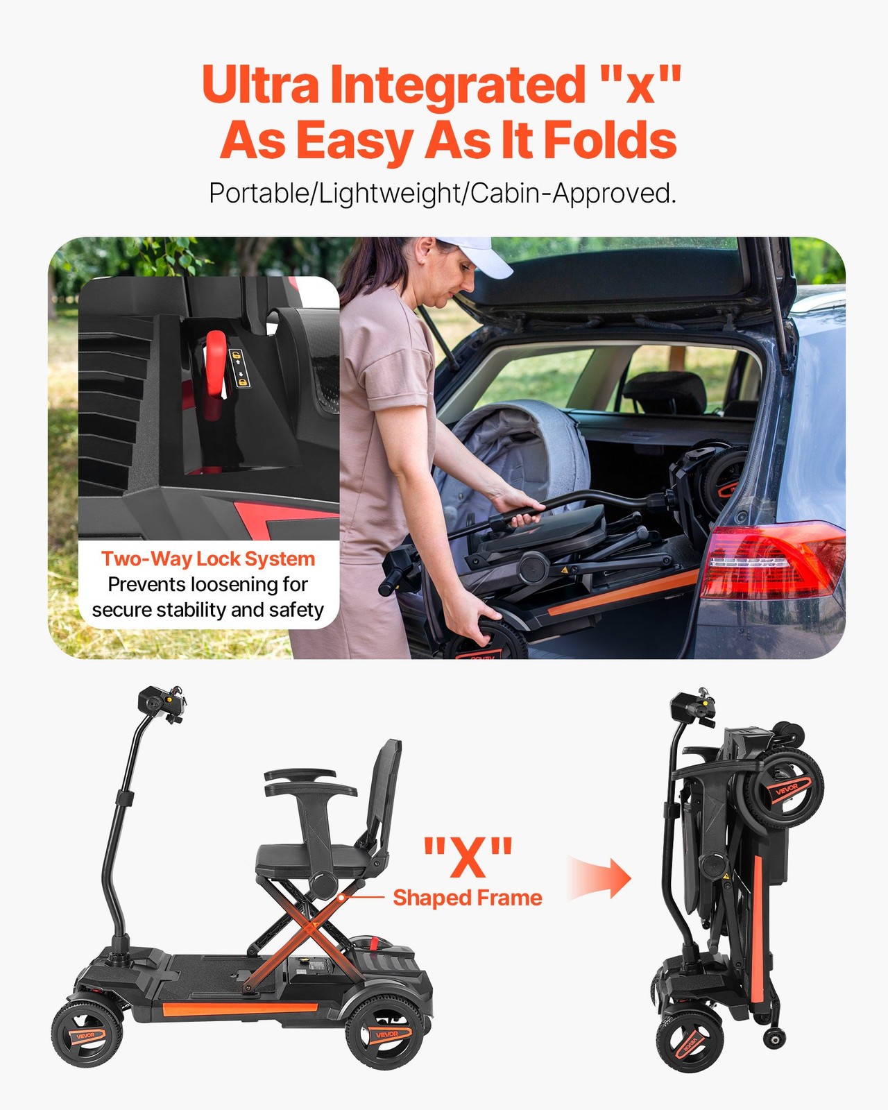 4-Wheel Electric Mobility Scooter For Adults & Seniors, Integrated Foldable Mobi
