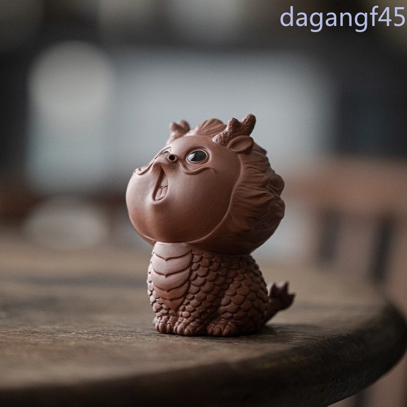 8cm Purple Clay Handcarved Auspicious Dragon Attract Wealth Tea Pet Ornament