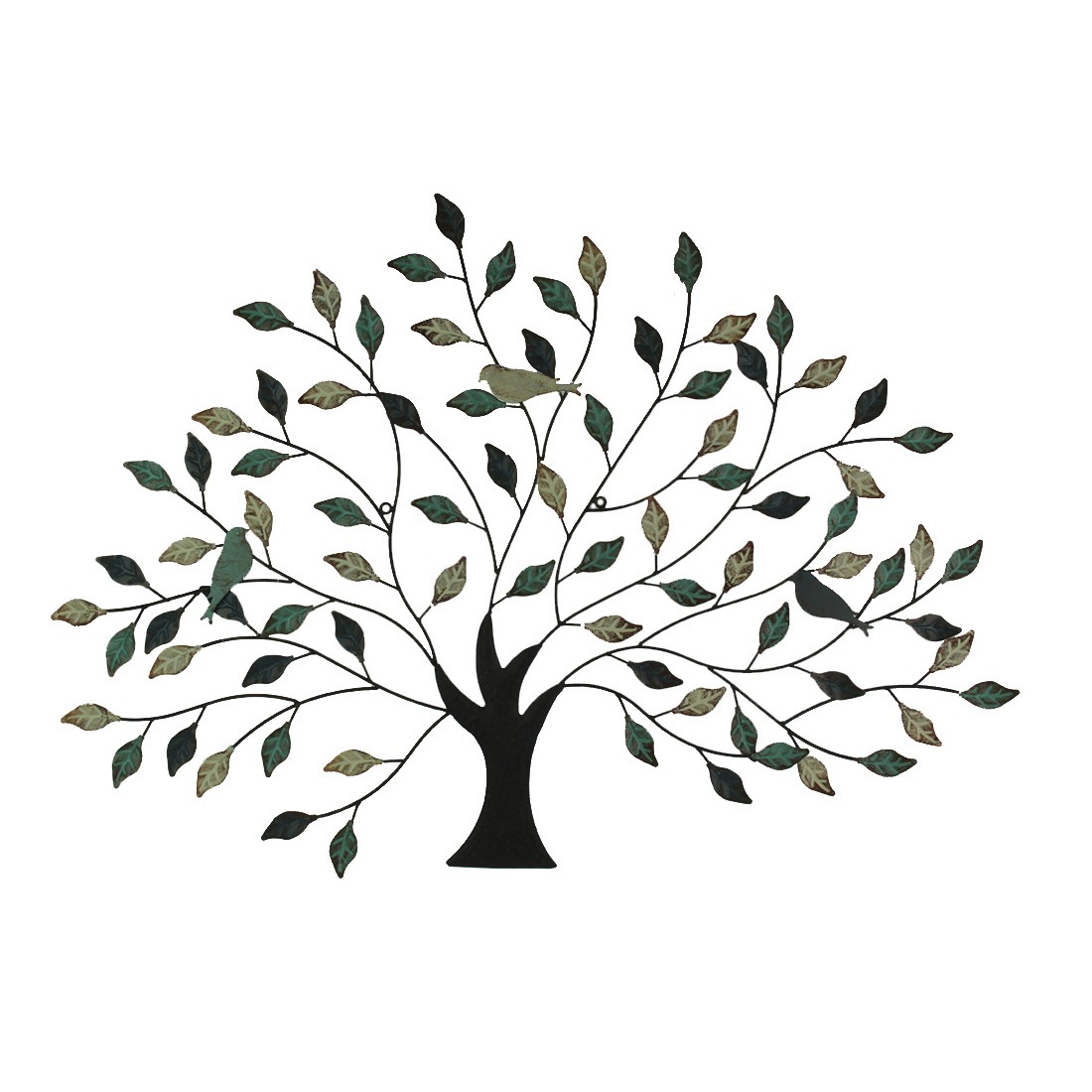 36 inch Tri Tone Leaves Birds In Branches Metal Tree Indoor Outdoor Wall Decor