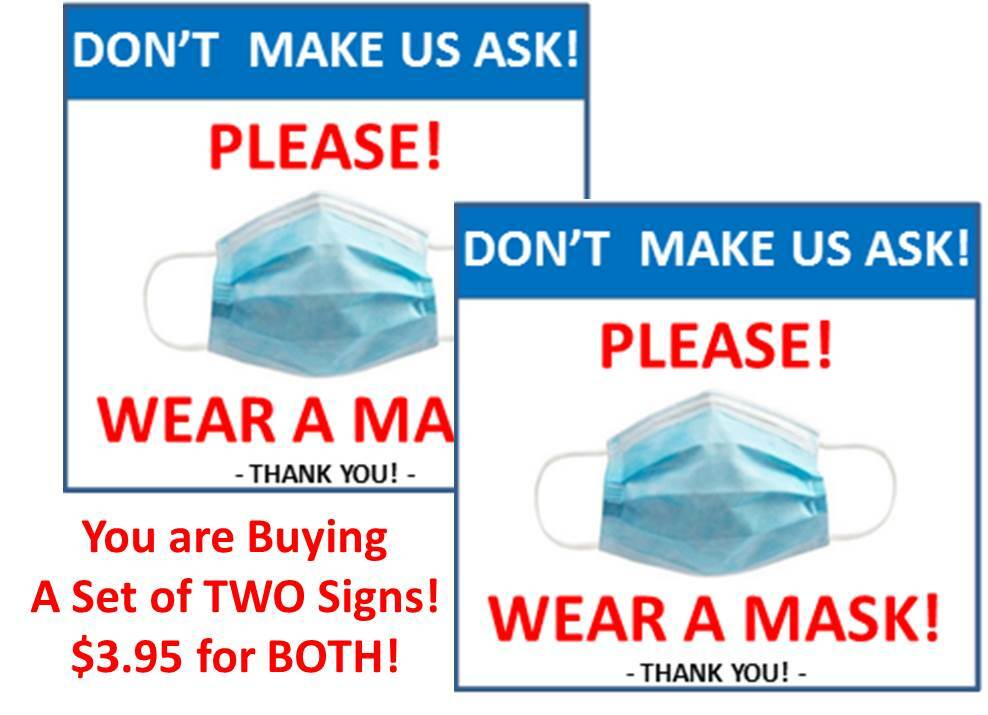 [Set of Two] WEAR A FACE MASK SIGN (5×5″) PLACARD FOR STORE WINDOW – DOOR- WALL