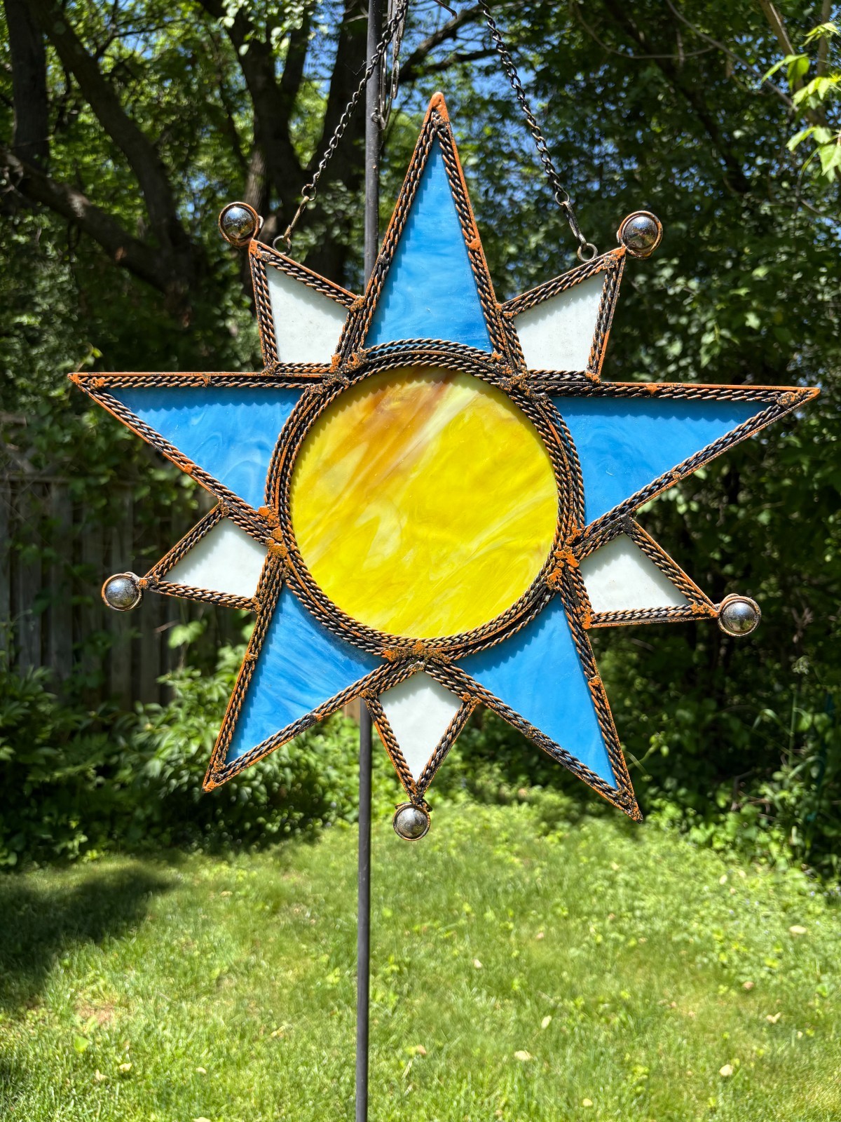 Large Stained Glass Sun & Star Hanging weight 2 lbs 15 oz