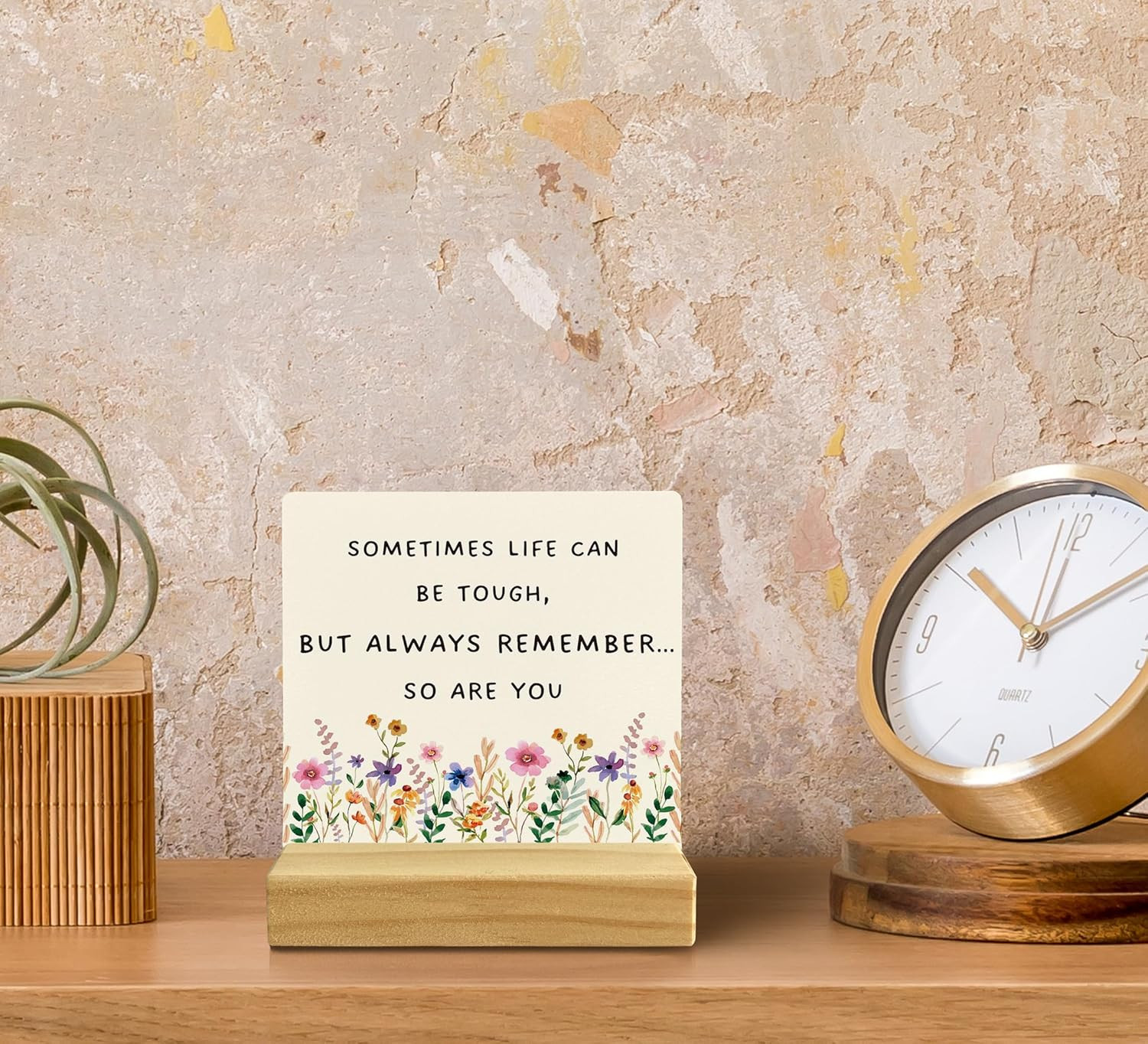 QASHWEY Motivational Desk Decor, Inspirational Decor Floral Wood color-1