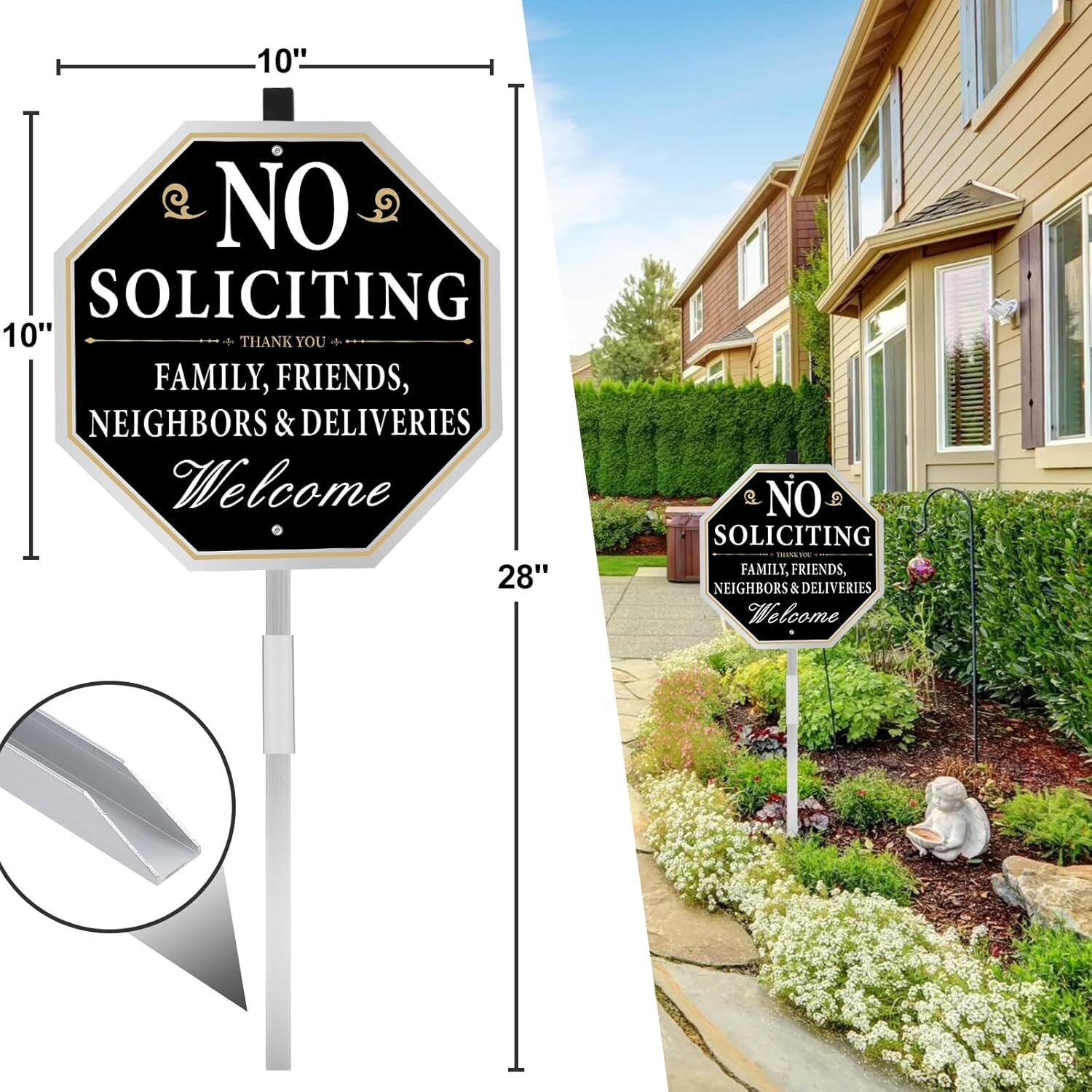No Soliciting Sign for House with Stake, 10 X 10 Inches No Soliciting Yard Sign