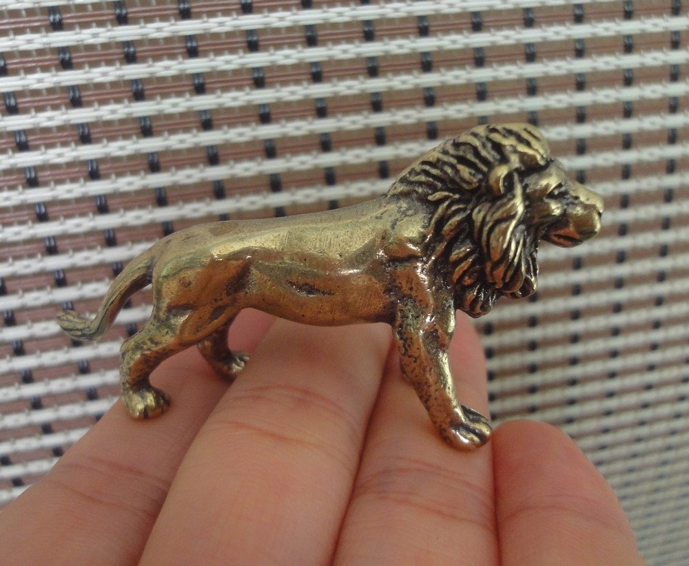 Solid Brass Lion Figurine Bronze Color Statue Vintage Decor Animal Sculpture