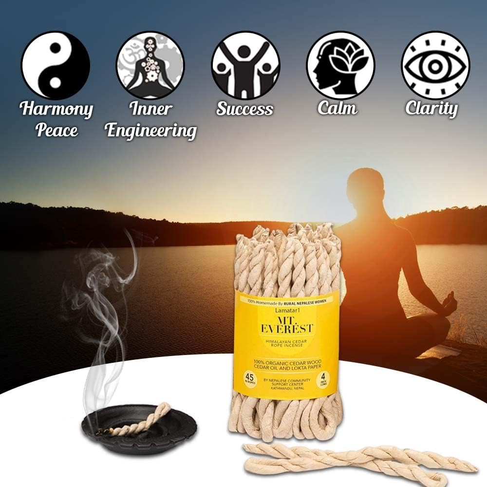 Rope Incense Burner with Himalayan Cedar Rope Incense 45 Pcs – 4 inch Long Each