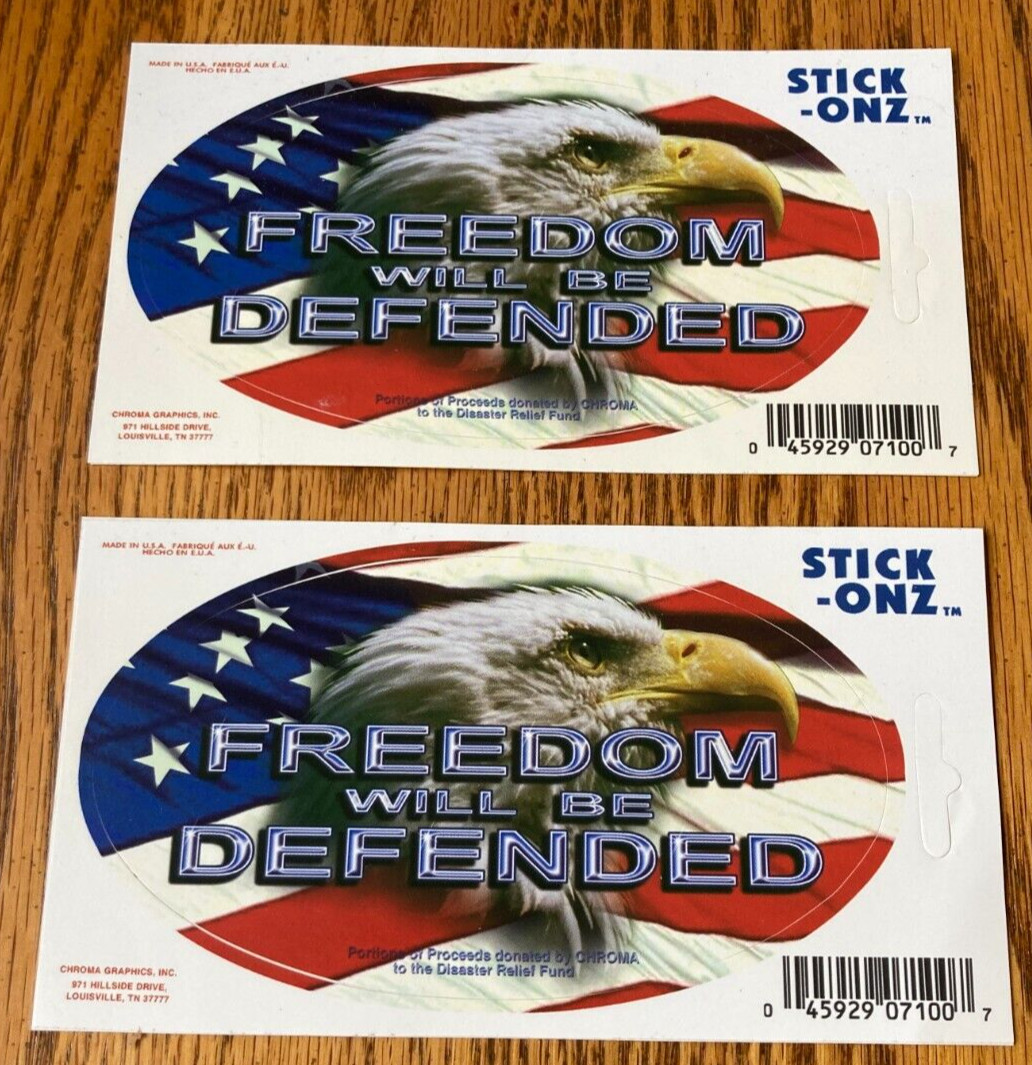 FREEDOM WILL BE DEFENDED STICK-ONZ Lot of 2 CHROMA GRAPHICS 3″ X 5 1/4″
