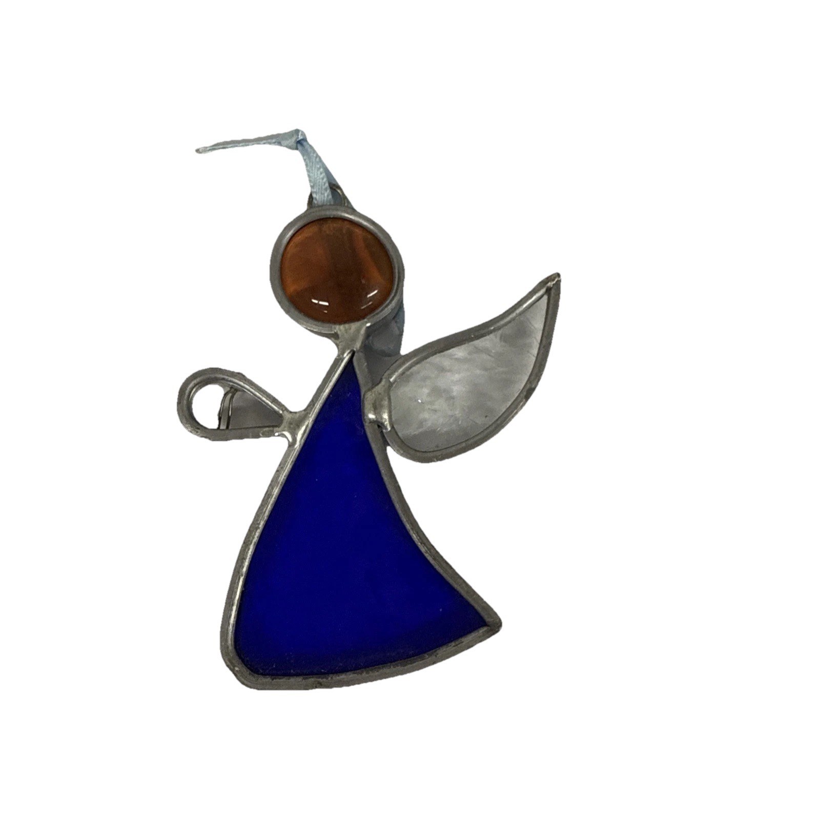 Vintage Stained Glass Suncatcher Angel Blue 3.5×2.5in