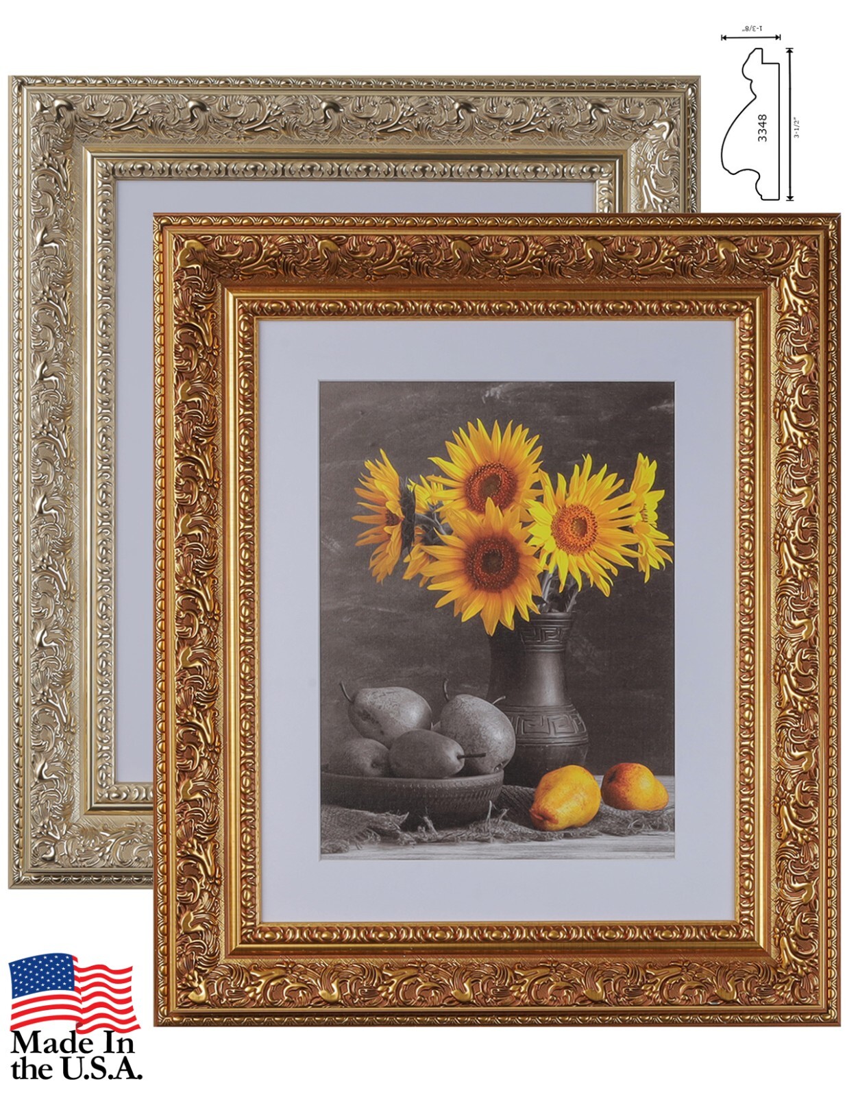 3-1/2″ Gold Ornate Picture Frame 11×14 12×18 16×20 24×36 30×40 36×36 + 3348-A897