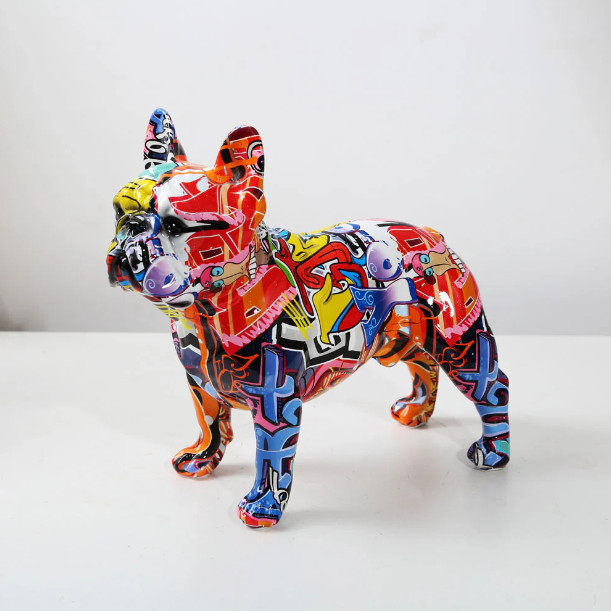 Pop Art French Bulldog, Graffiti Style Resin Statue Decoration Pop Art Hydro Dip