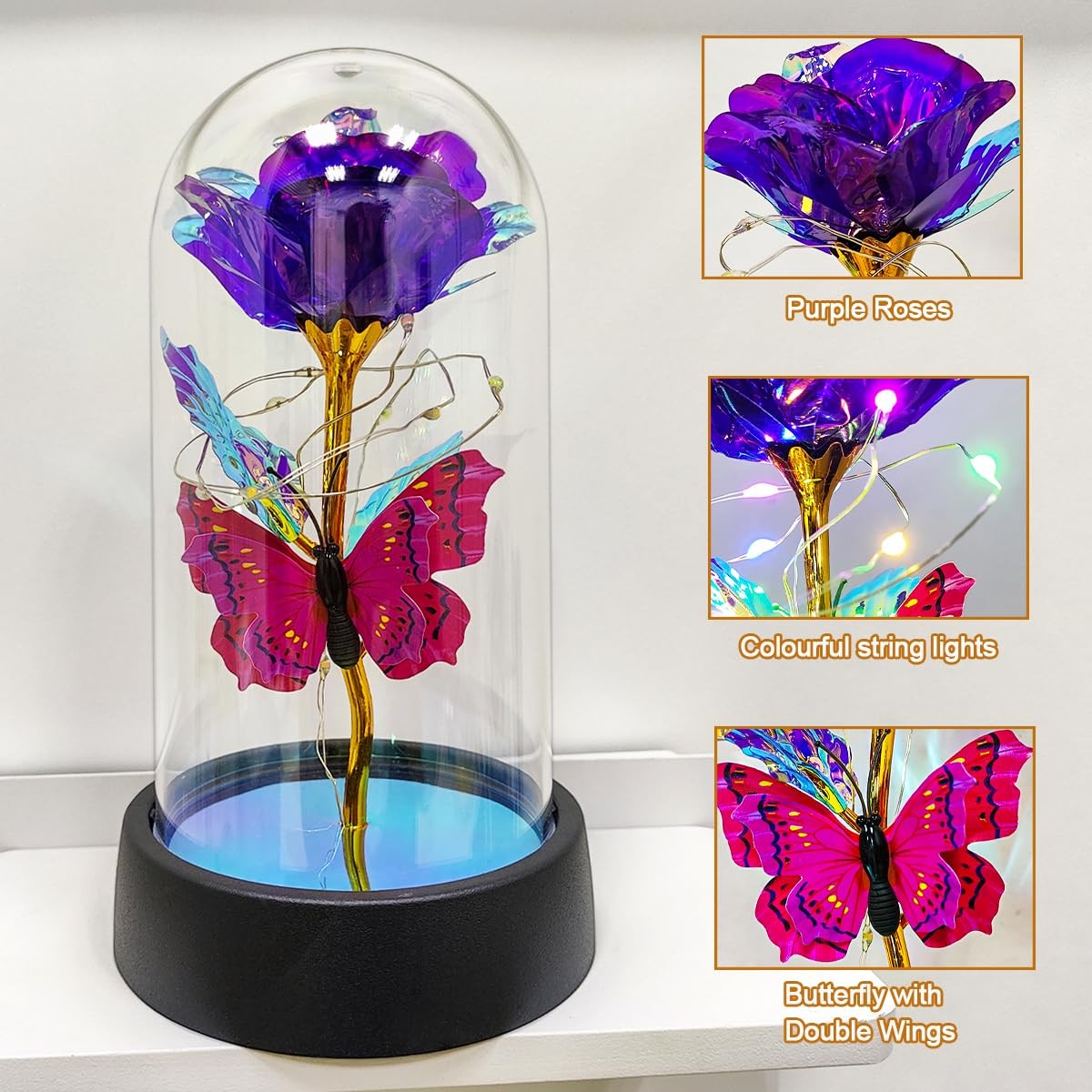 Gift for Women Gift for Mother Forever Rose Light Up Glass Dome Gift, Brand New