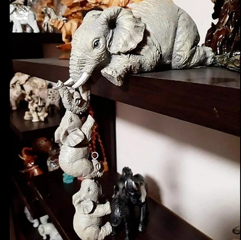 3pcs Cute Elephant Hug Baby Doll Resin Figurine Mini Home Decor Gift Set – NEW