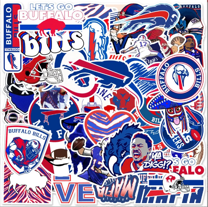 50pc BUFFALO BILLS INSPIRED FOOTBALL STICKERS-Tool Box, Car, Lockers, Phone