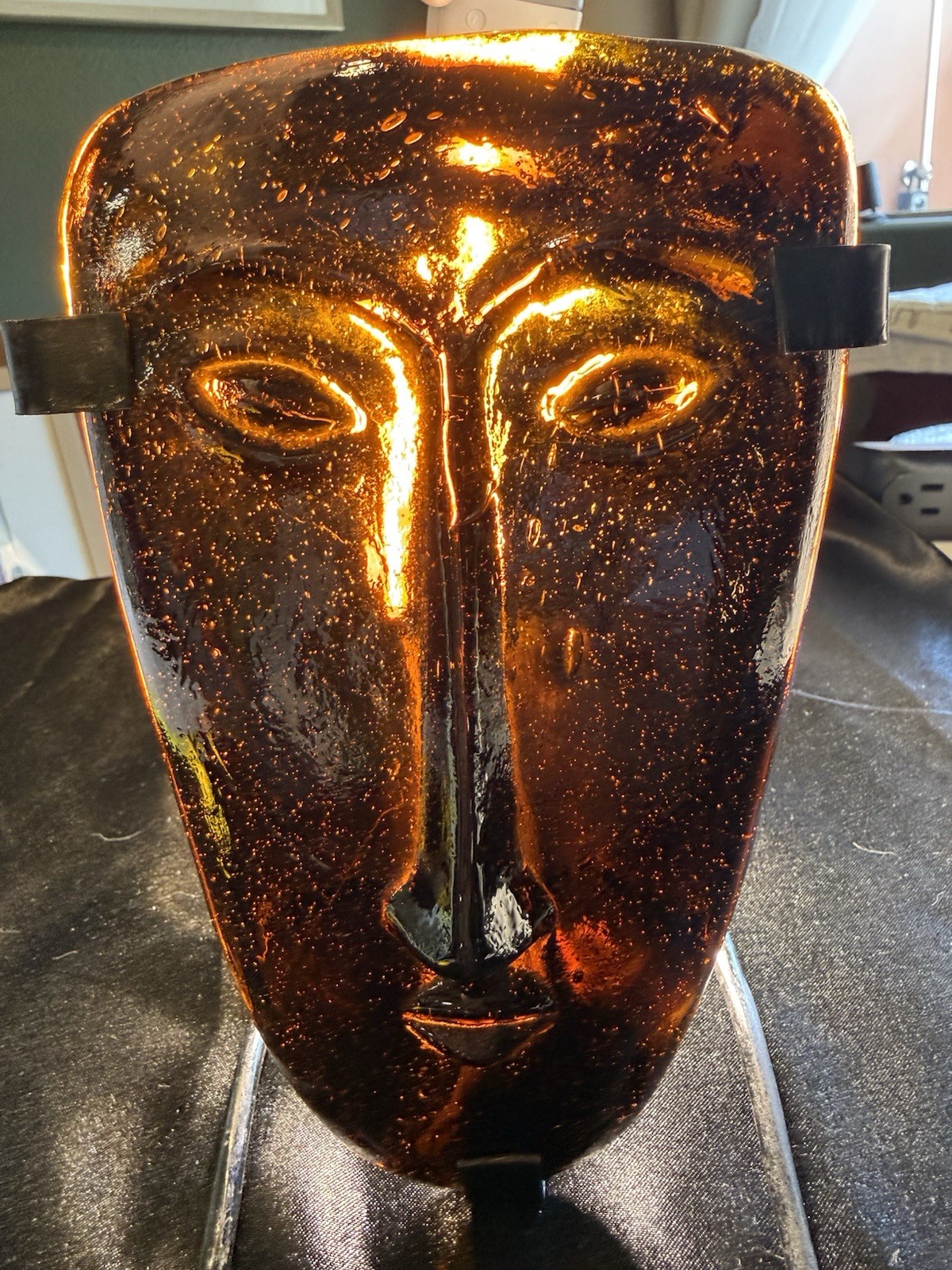 Jaramillo Bros Amber Color Glass Mask Skydancer Hanging Light 8 In
