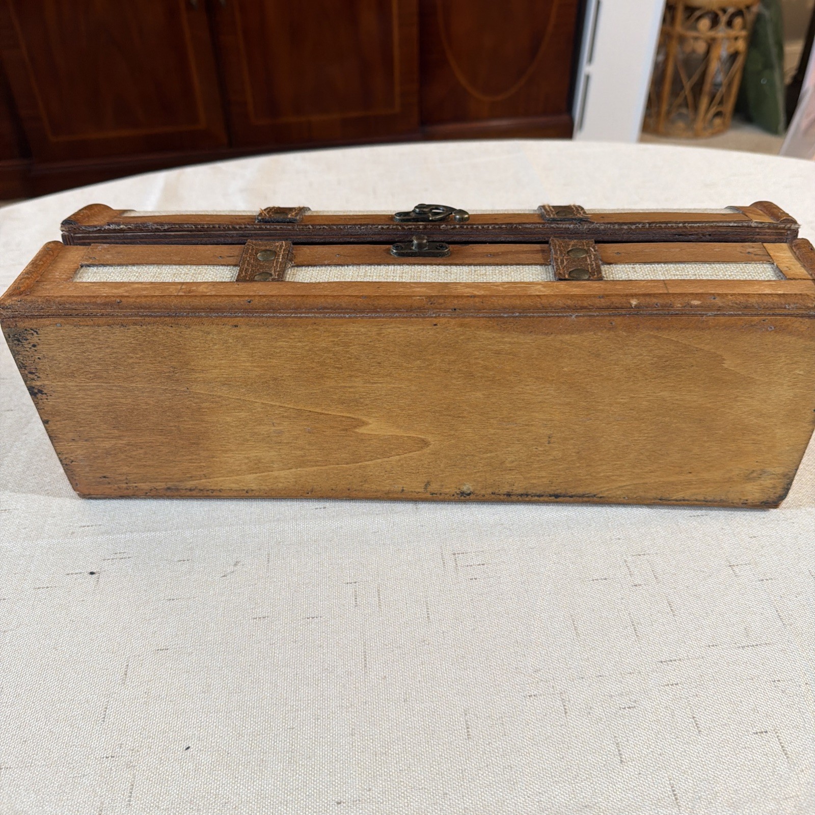 Wood And Metal Storage Basket, 13x5x4” With Metal Latch & Misc Incense Sticks