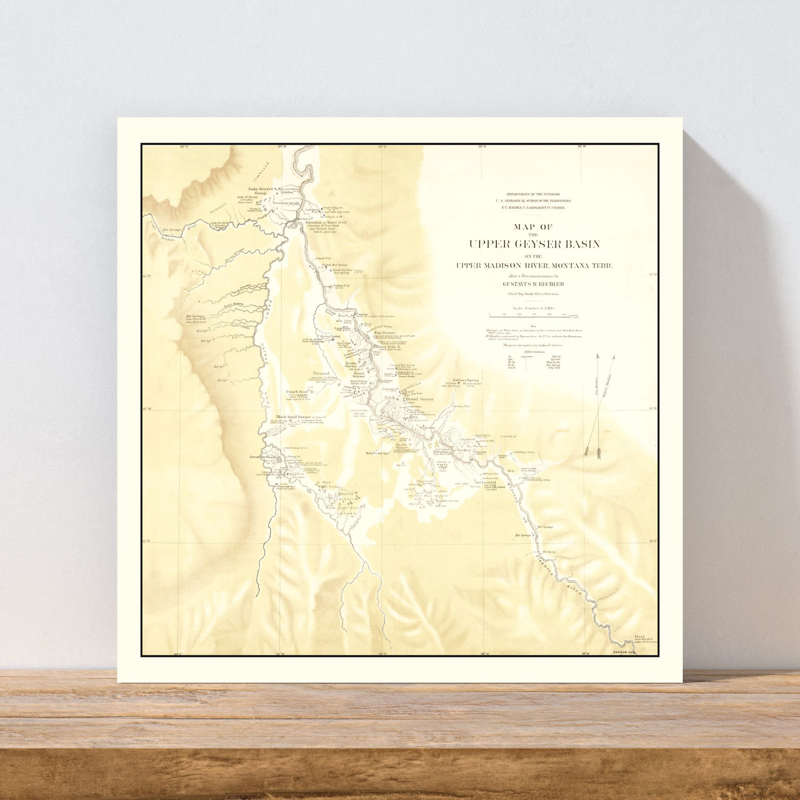 Old Map of Upper Geyser Basin, DC 1872 – Vintage Upper Geyse